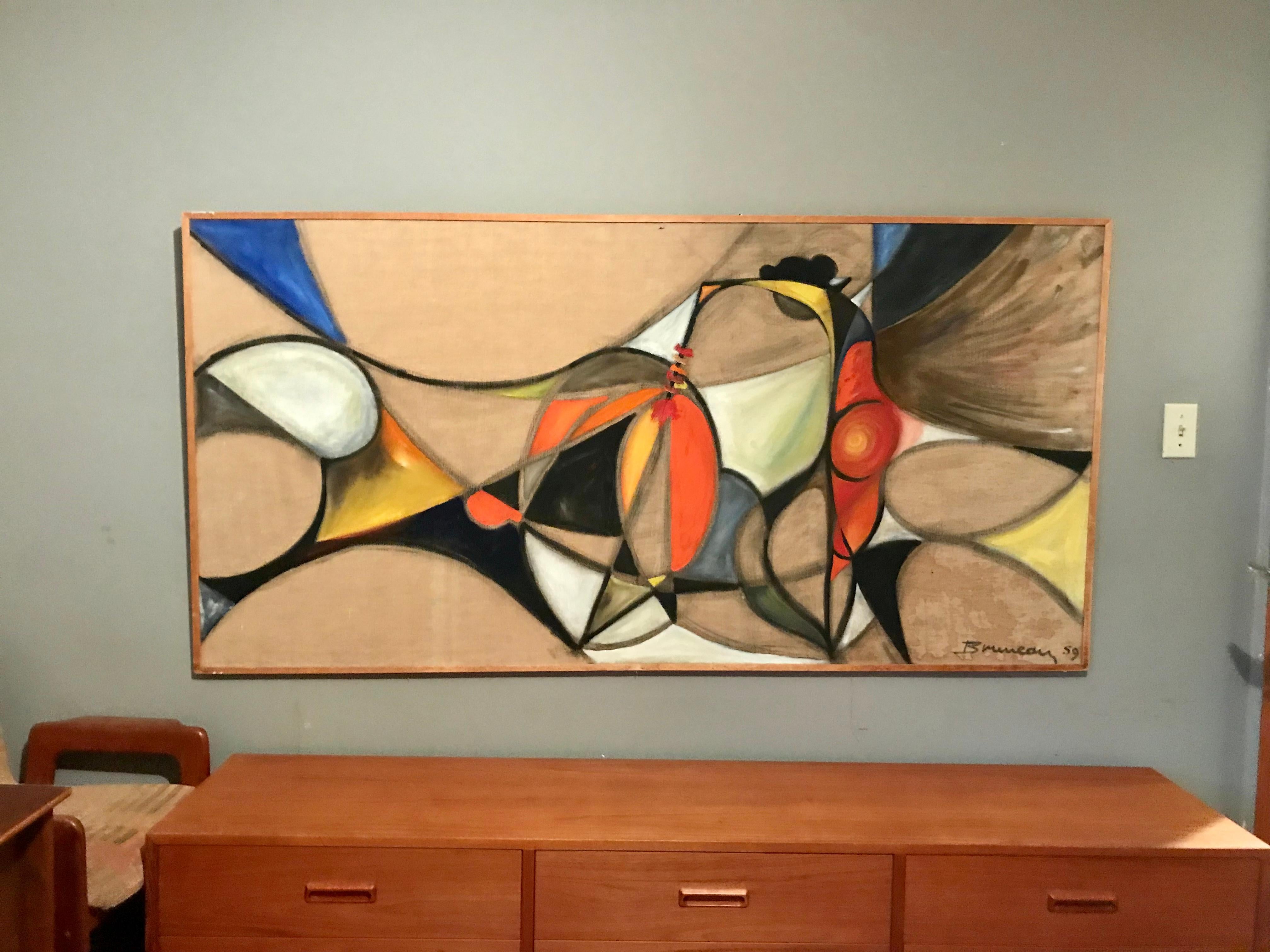 Hand-Painted Large Modern Abstract Oil Painting by Marguerite 'Kittie' Bruneau, 1959