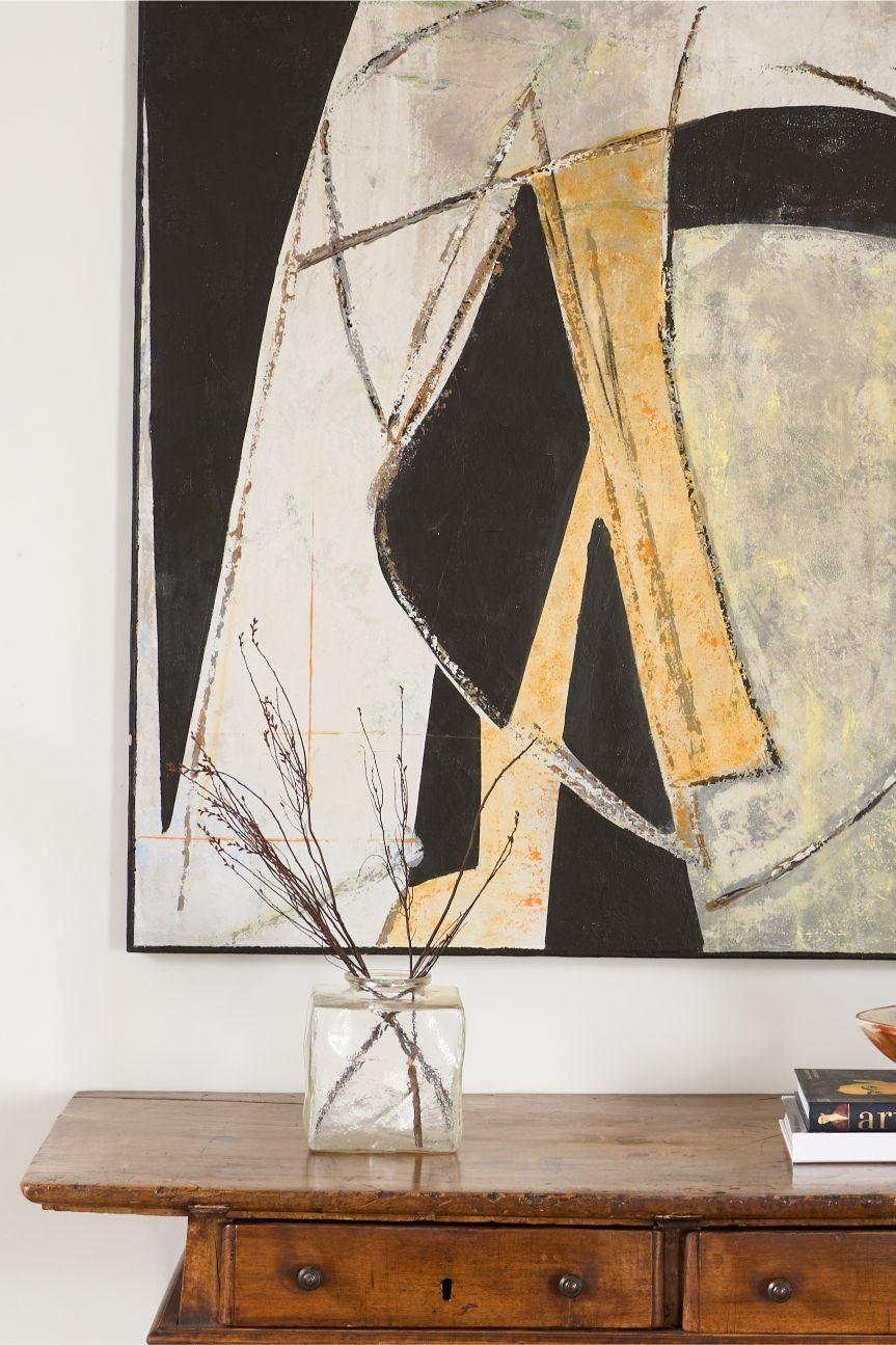 On our last buying trip to France we met Sylvia by chance and got talking about her interest in antiques and the fact she was an artist. We looked at her work and I fell in love with it immediately. She works with acrylic paint mixed with gesso and