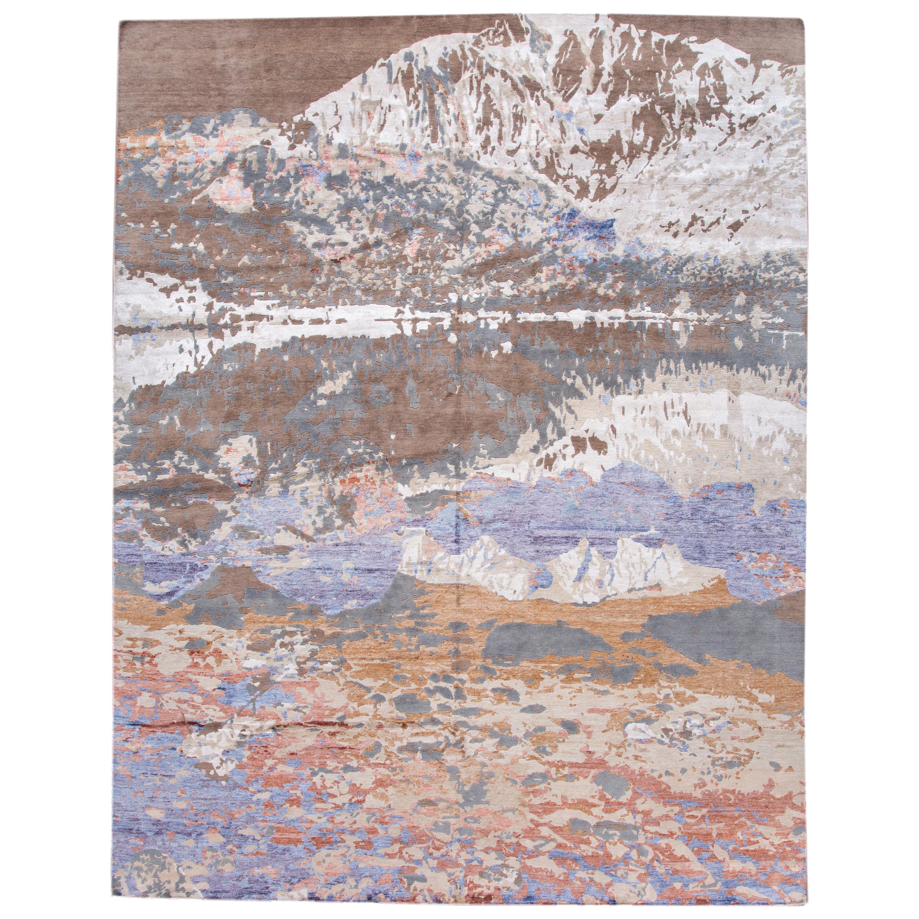 Large Colorful Modern Abstract Wool and Silk Rug For Sale at 1stDibs
