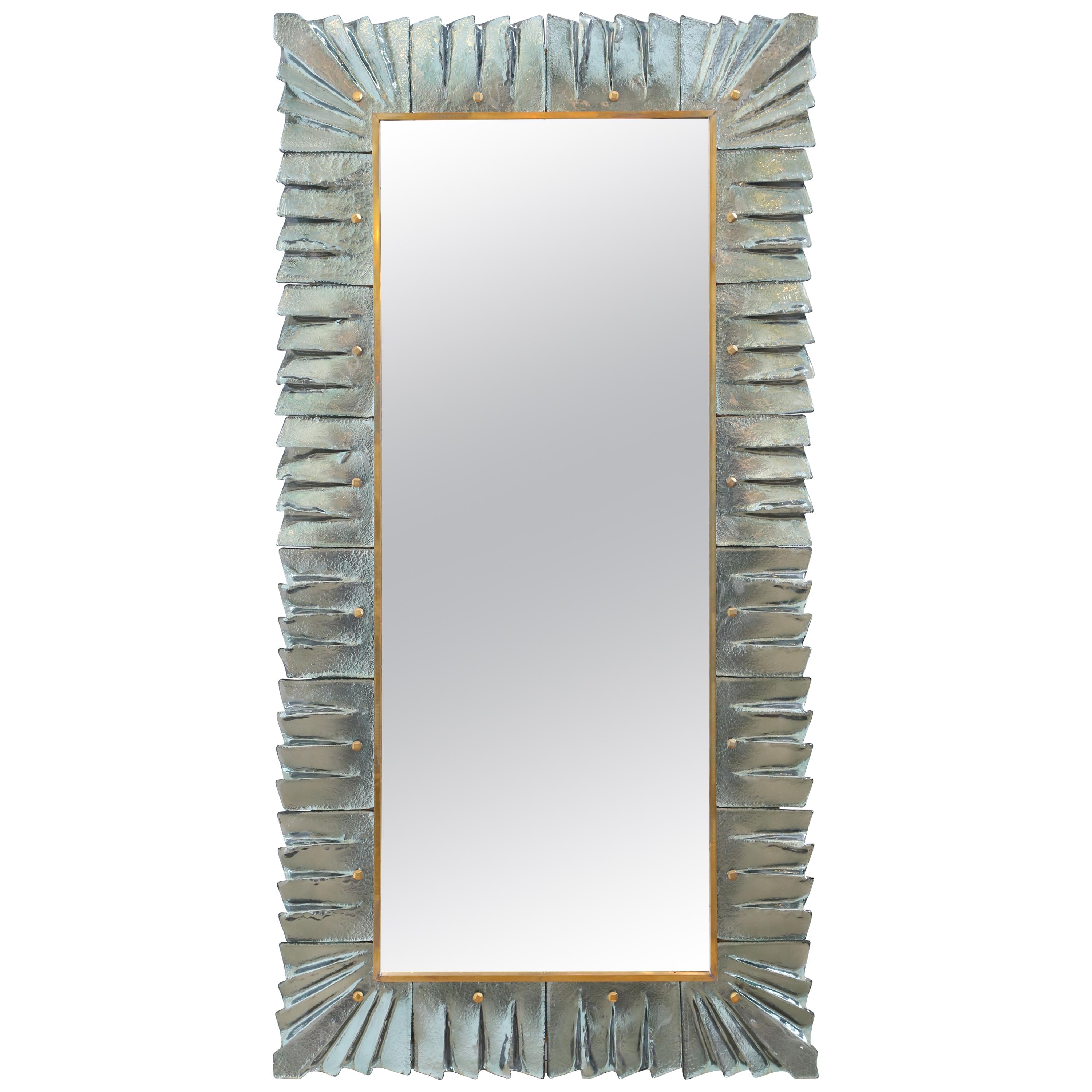 Contemporary Large Murano Sea Green Glass Framed Mirror, In Stock
