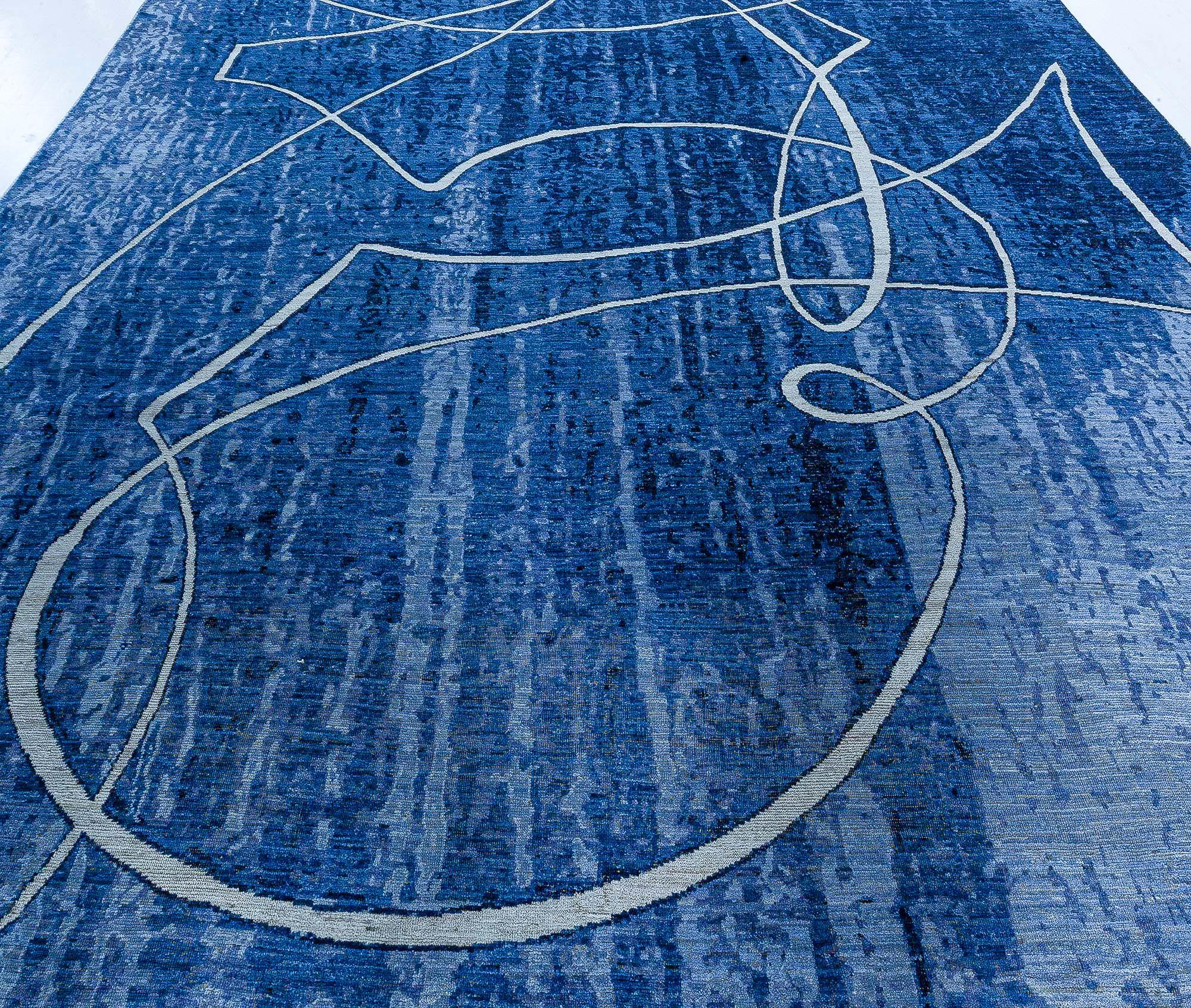 Indian Large Modern Art Deco Style Blue Rug by Doris Leslie Blau For Sale