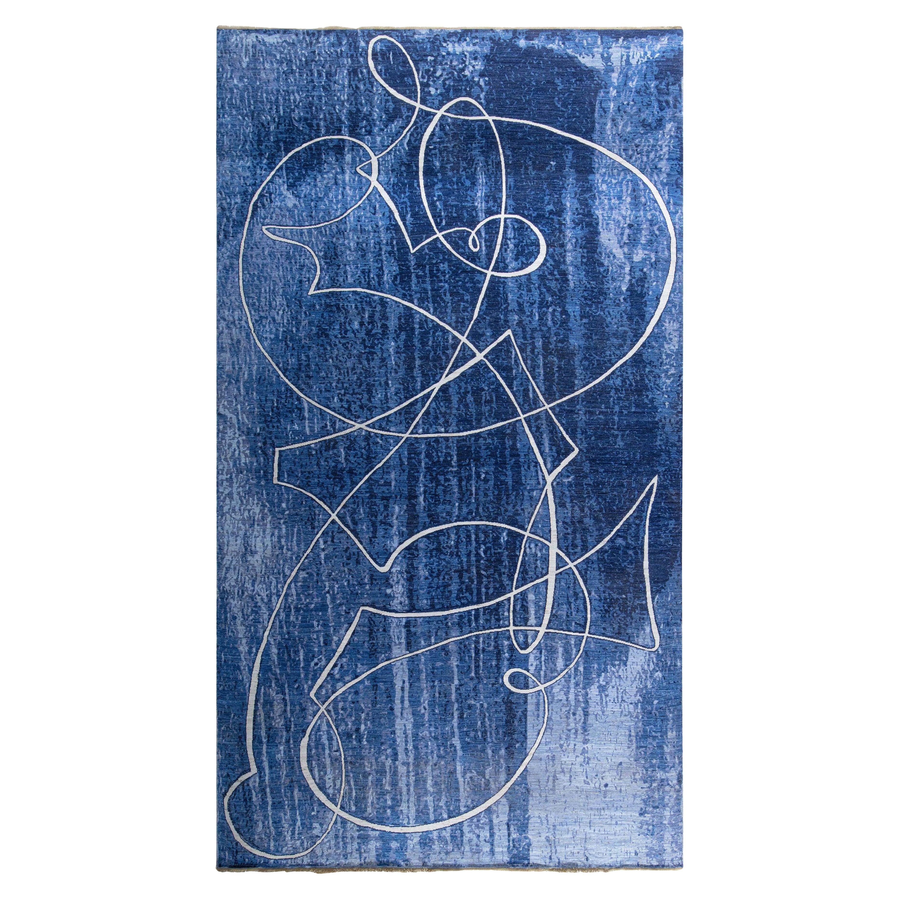 Grande tappeto blu in stile Art Deco moderno di Doris Leslie Blau in vendita