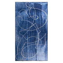 Grande tappeto blu in stile Art Deco moderno di Doris Leslie Blau