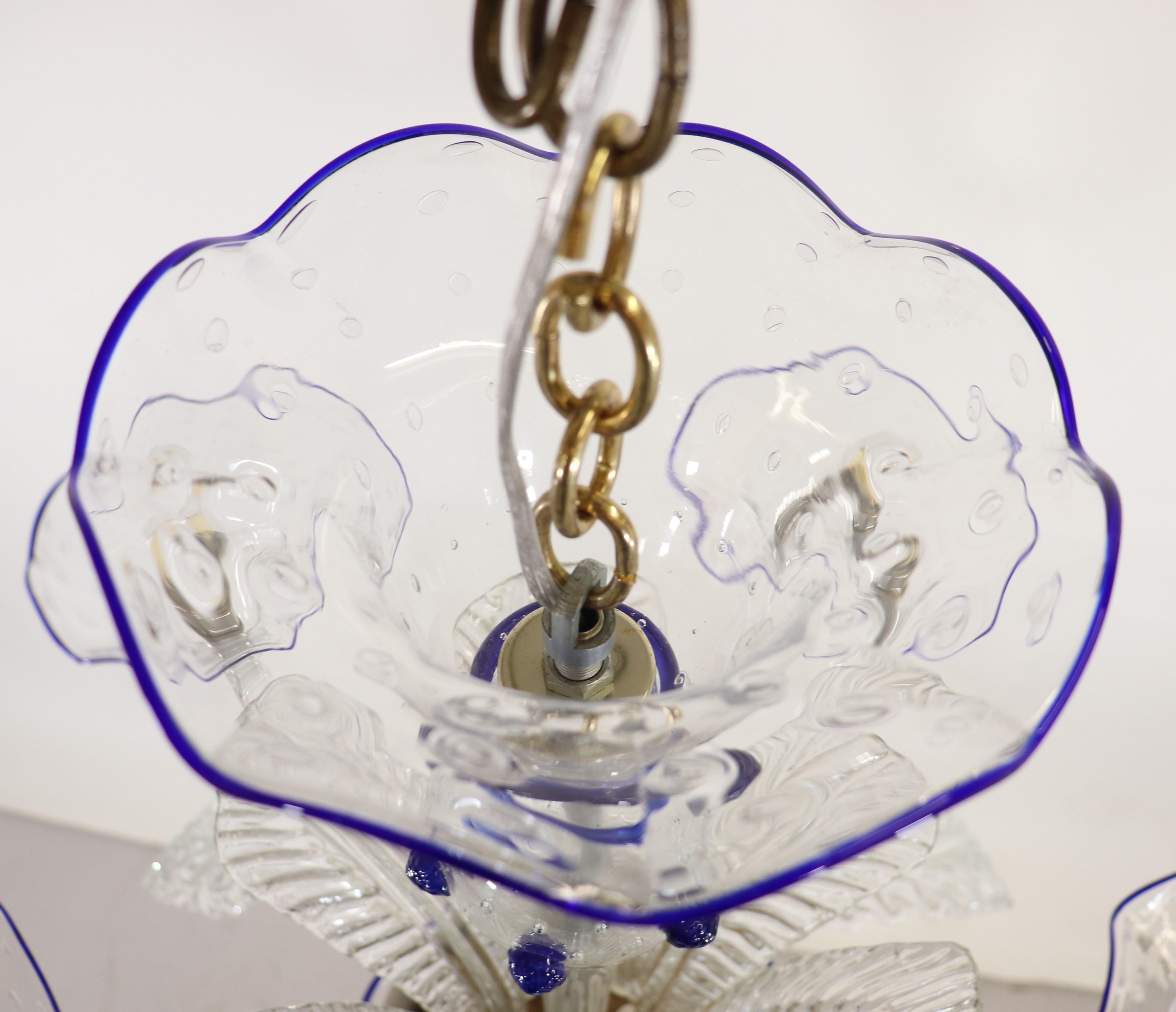 20th Century Large Modern Baroque Style Cristallino Bullicante and Blue Trim Murano For Sale