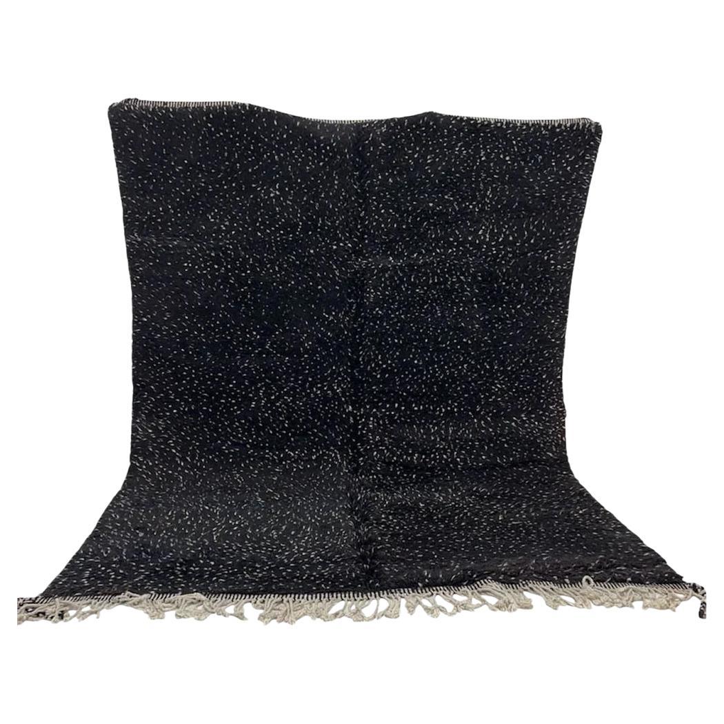 Large Modern Black and White Polka Dot Moroccan Wool Beni M'Rirt Handwoven Rug