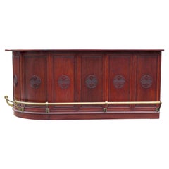 Large Modern Brass and Rosewood Chinoiserie Style Counter Serving Bar