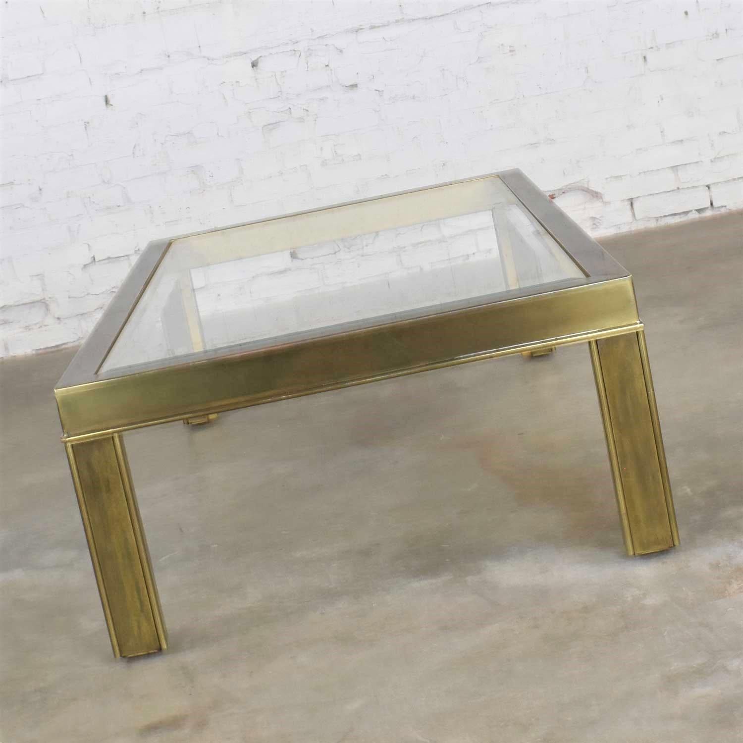 Modern Brass & Glass Parsons Style Coffee or Cocktail Table Style Mastercraft 2