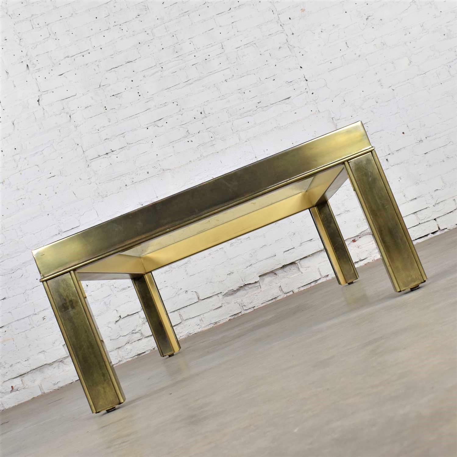 Modern Brass & Glass Parsons Style Coffee or Cocktail Table Style Mastercraft 3