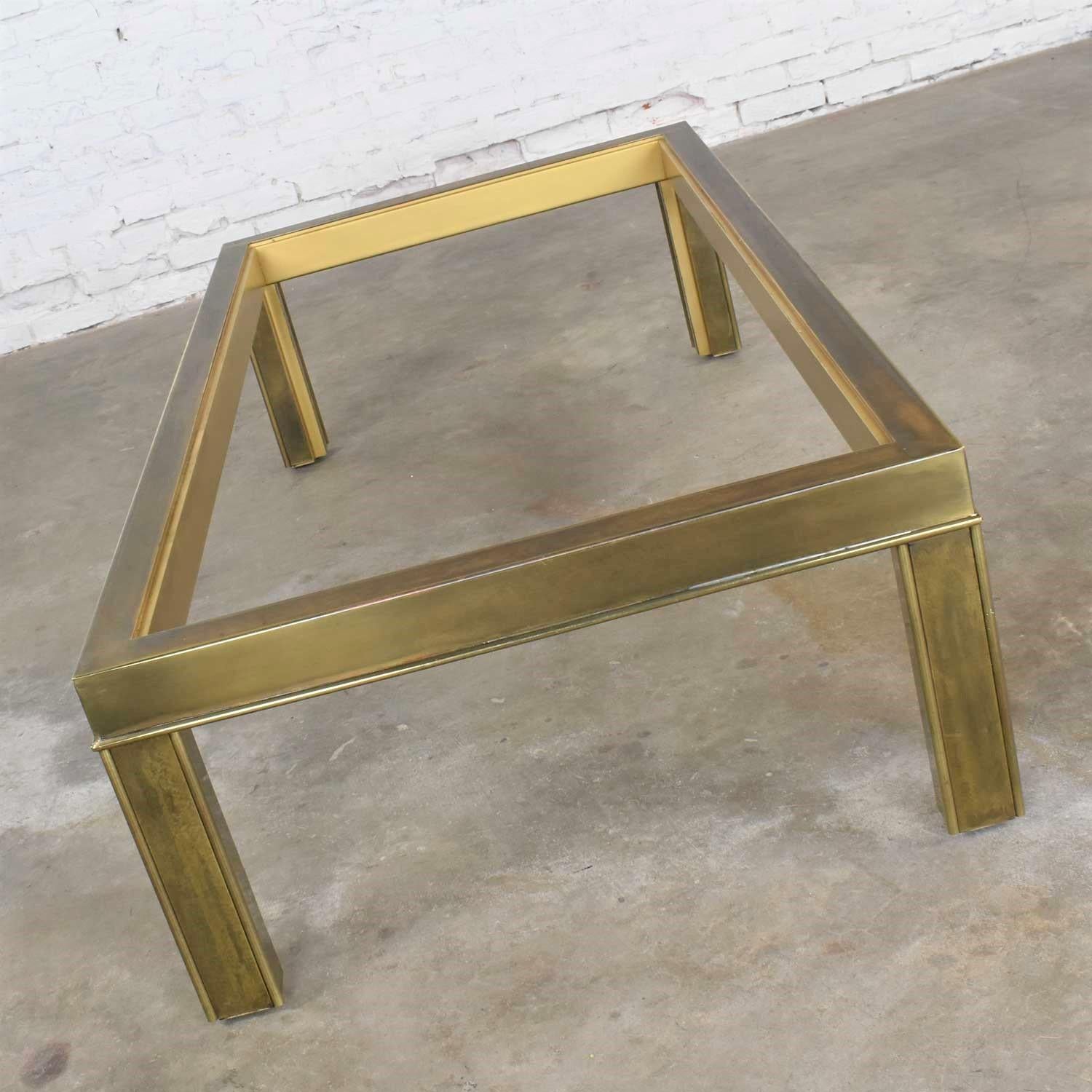 Modern Brass & Glass Parsons Style Coffee or Cocktail Table Style Mastercraft 4