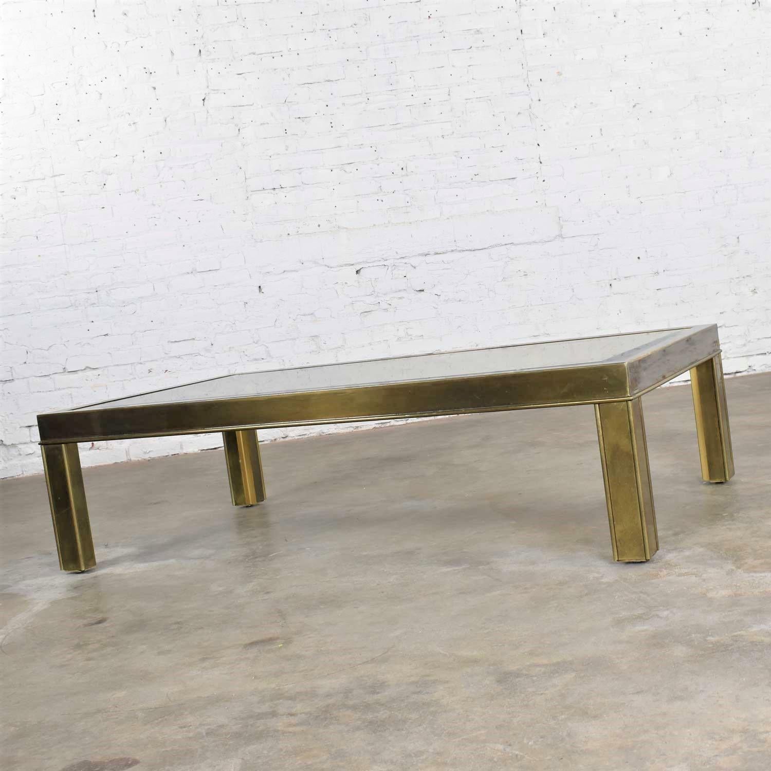 Unknown Modern Brass & Glass Parsons Style Coffee or Cocktail Table Style Mastercraft