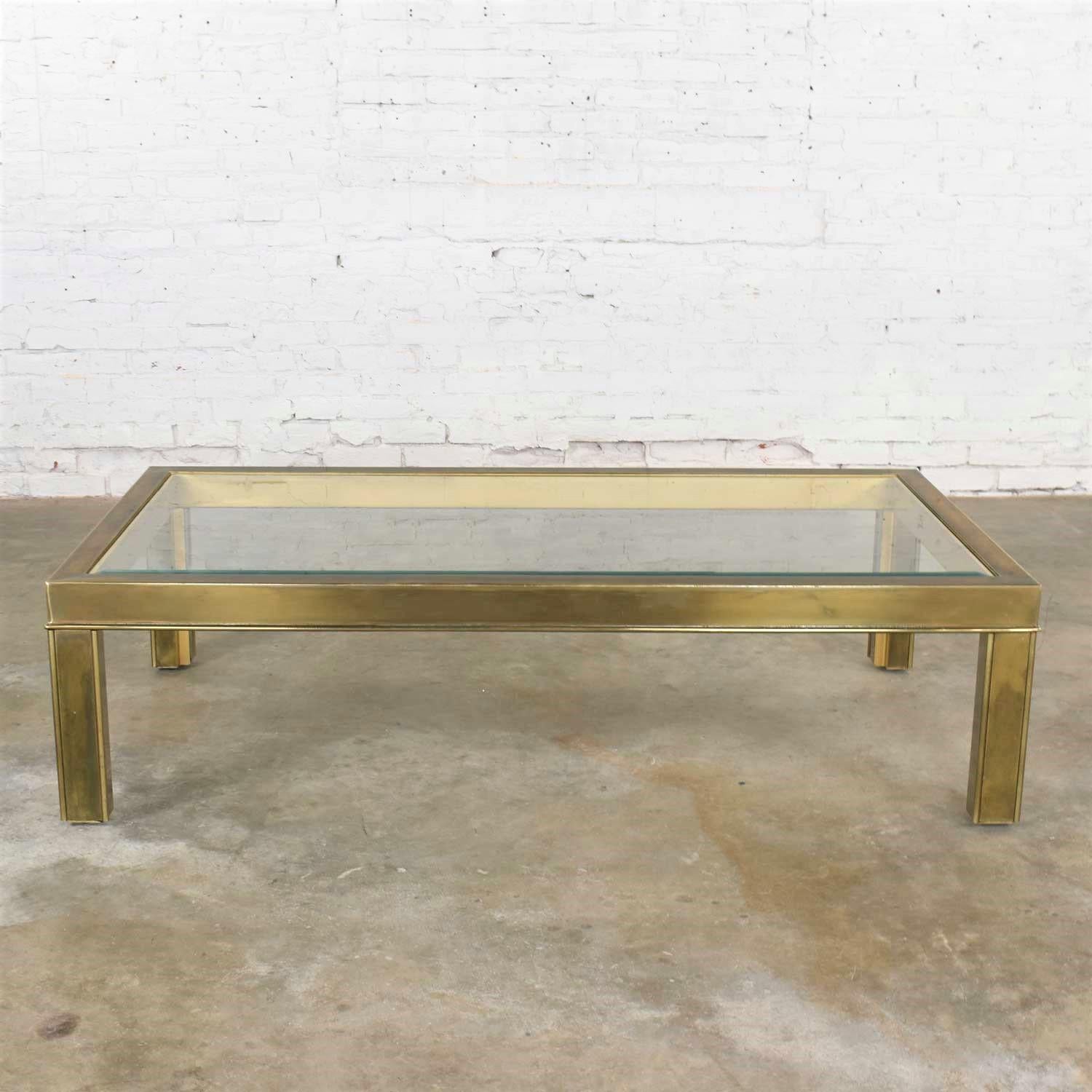 Modern Brass & Glass Parsons Style Coffee or Cocktail Table Style Mastercraft In Good Condition In Topeka, KS