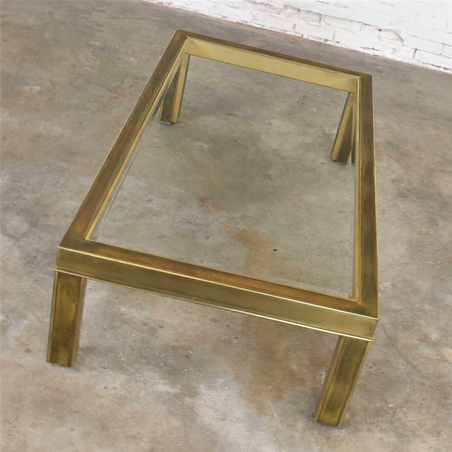 Modern Brass & Glass Parsons Style Coffee or Cocktail Table Style Mastercraft 1