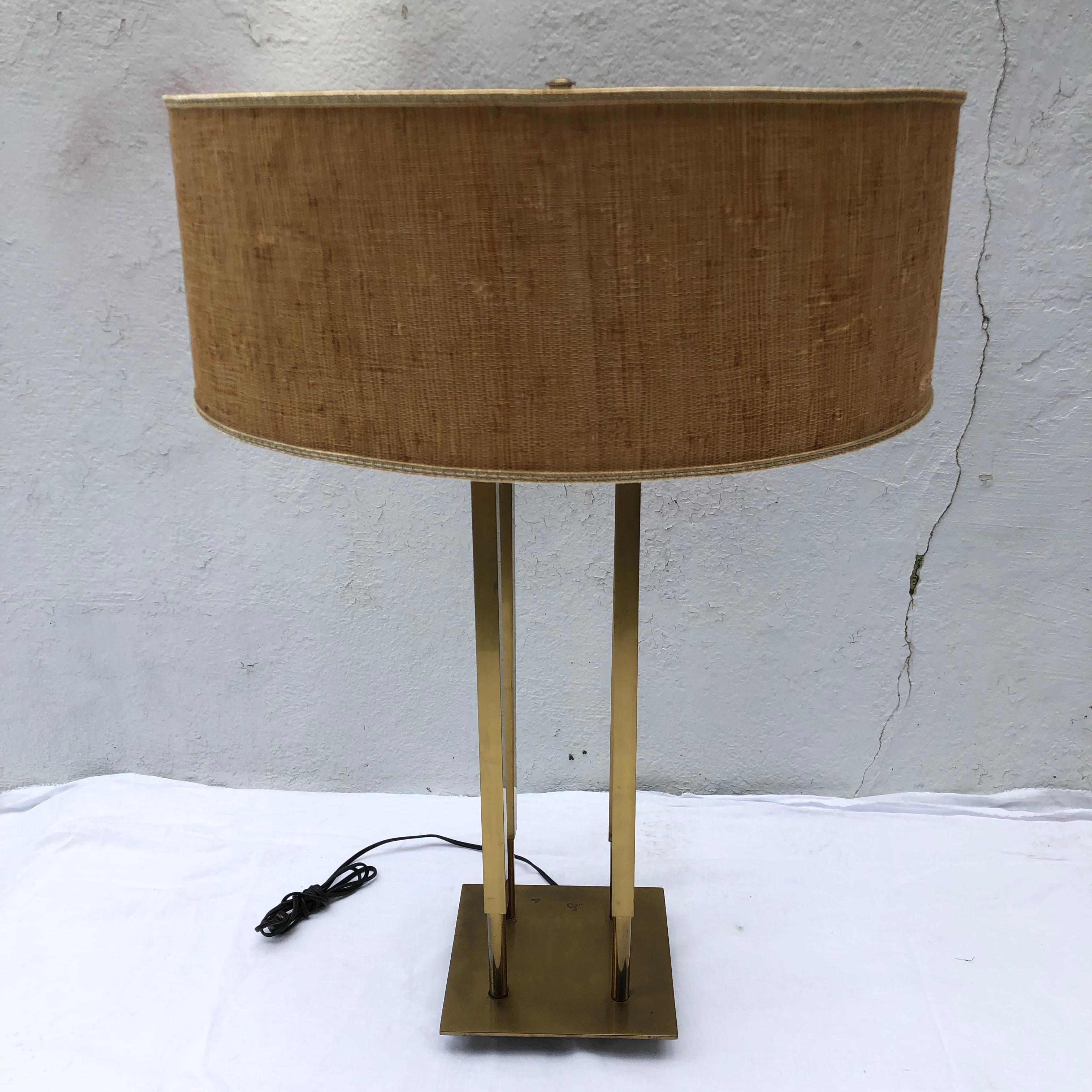 Large modern bronze lamp with original lampshade..

Base measures 8