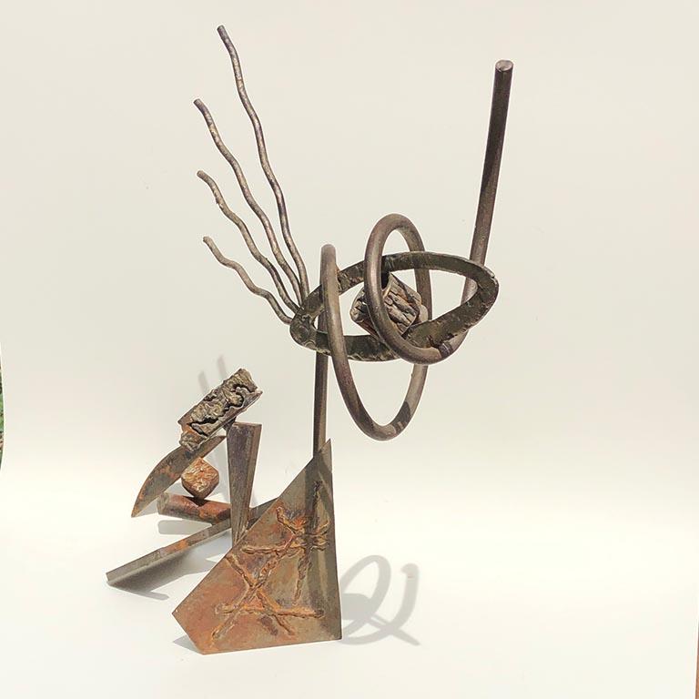 Large Modern Brutalist Bronze Iron Sculpture 21st Century Signed In Excellent Condition For Sale In Oklahoma City, OK