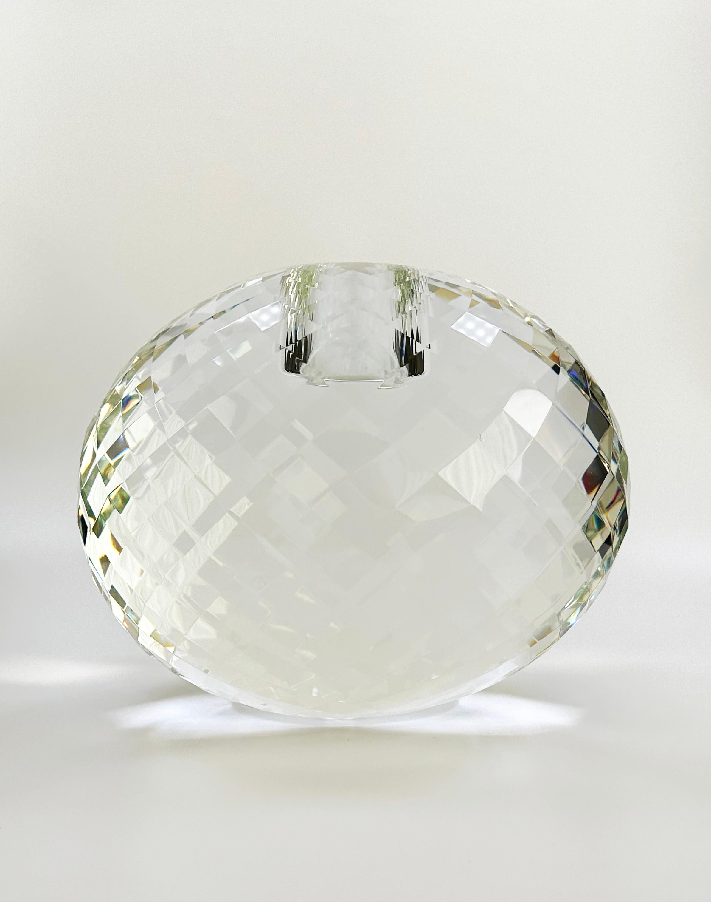 Crystal Veritas Home Sculptural Faceted Votive Candle Holder in Clear Optical Art Glass 
