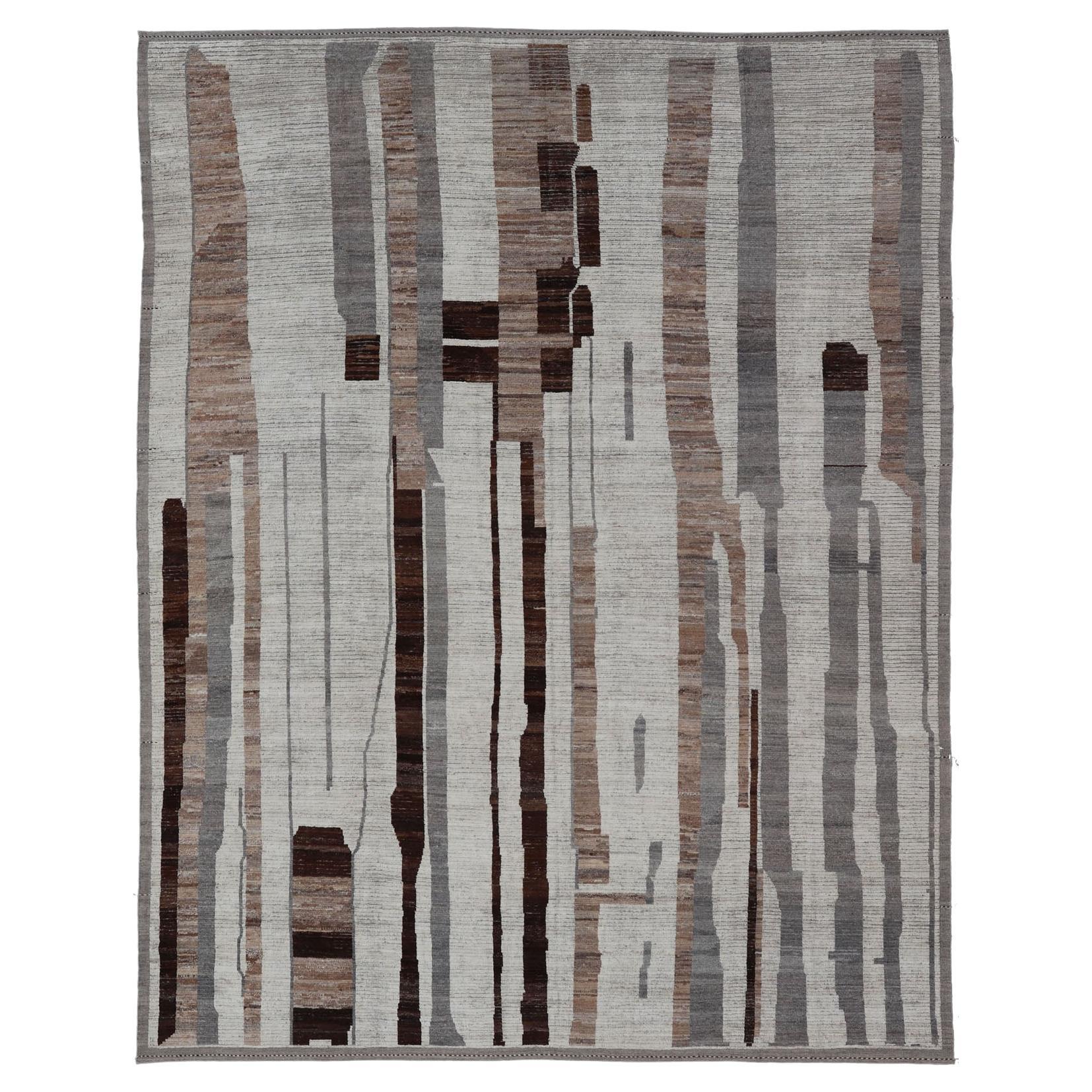 Large Modern Casual Afghan Rug in Wool with Abstract Design