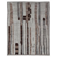 Large Modern Casual Afghan Rug in Wool with Abstract Design