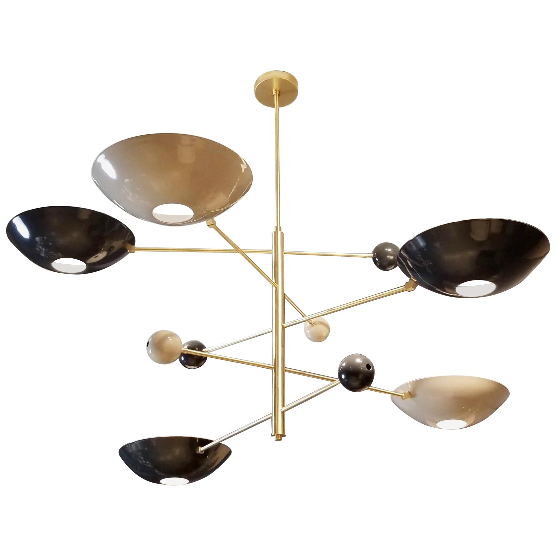 Large, Modern "Catalonia" Chandelier in Enamel + Brass by Blueprint Lighting NYC