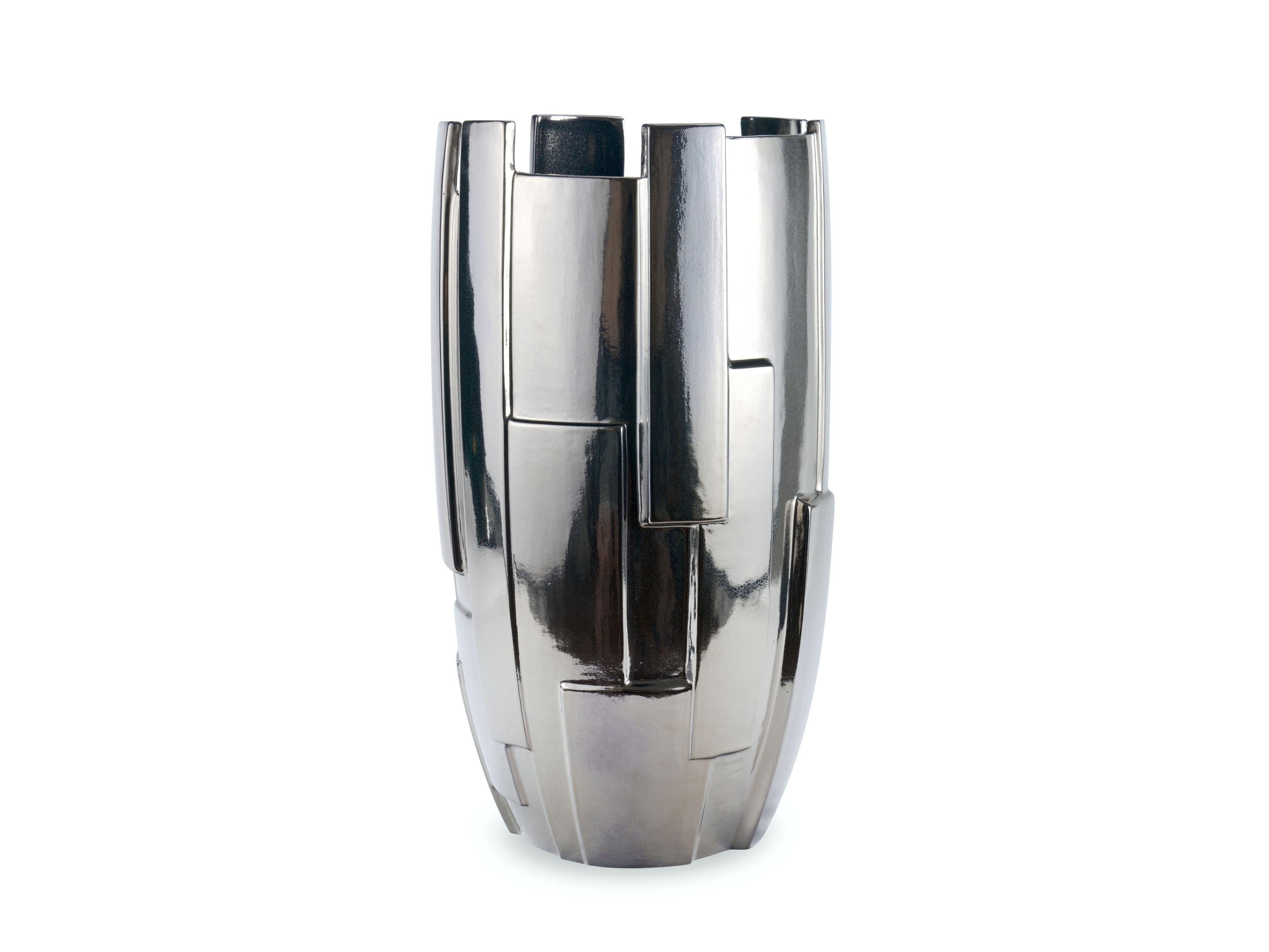 Ceramica Vaso contemporaneo in ceramica Scultura Lucentezza metallica made in Italy in vendita