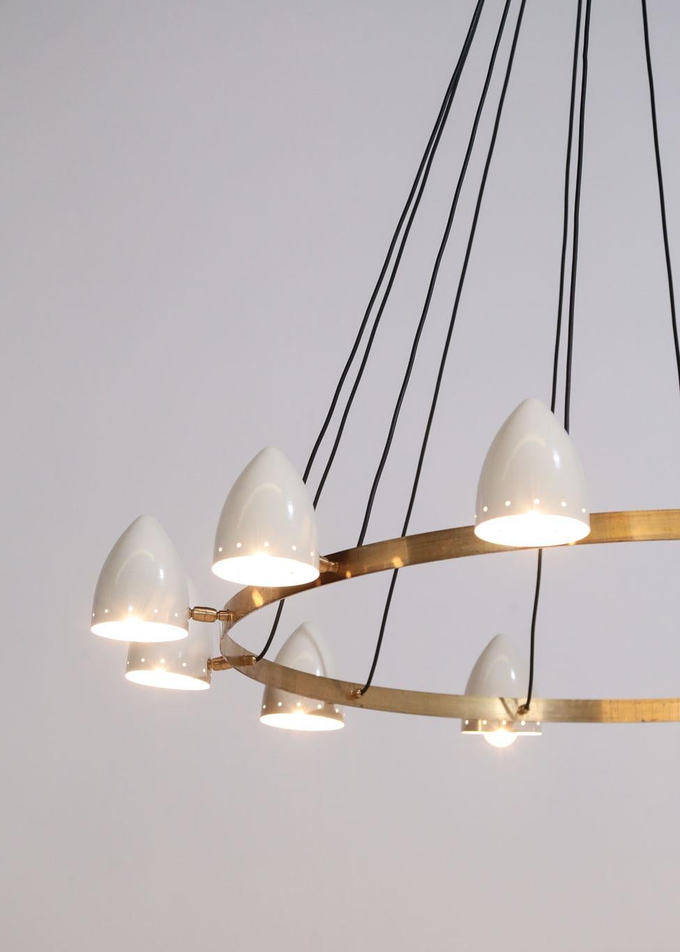 Mid-Century Modern Large Modern Chandelier, Italian Stilnovo Style For Sale