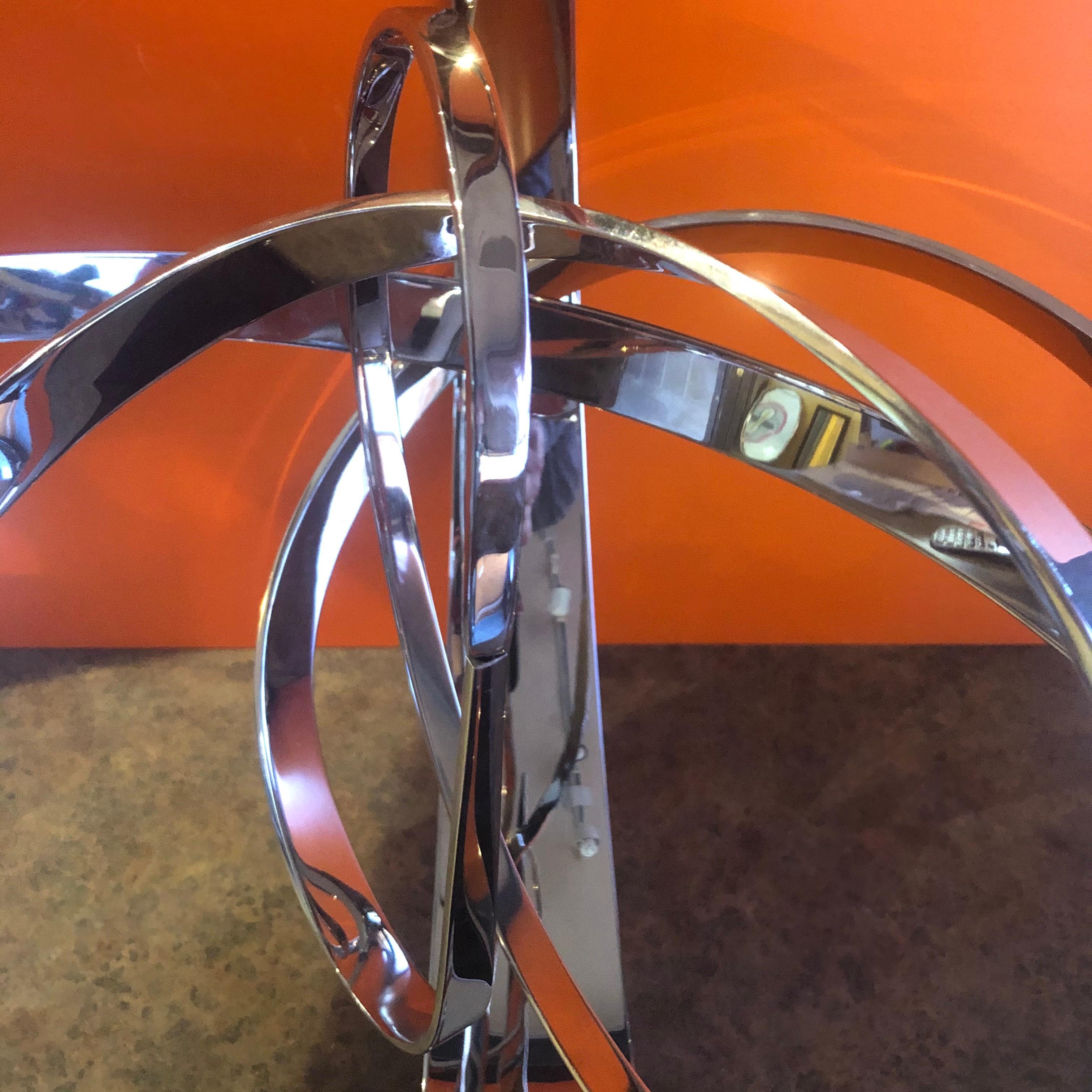 Large Modern Chrome on Black Marble Kinetic Sculpture by Michael Cutler 4