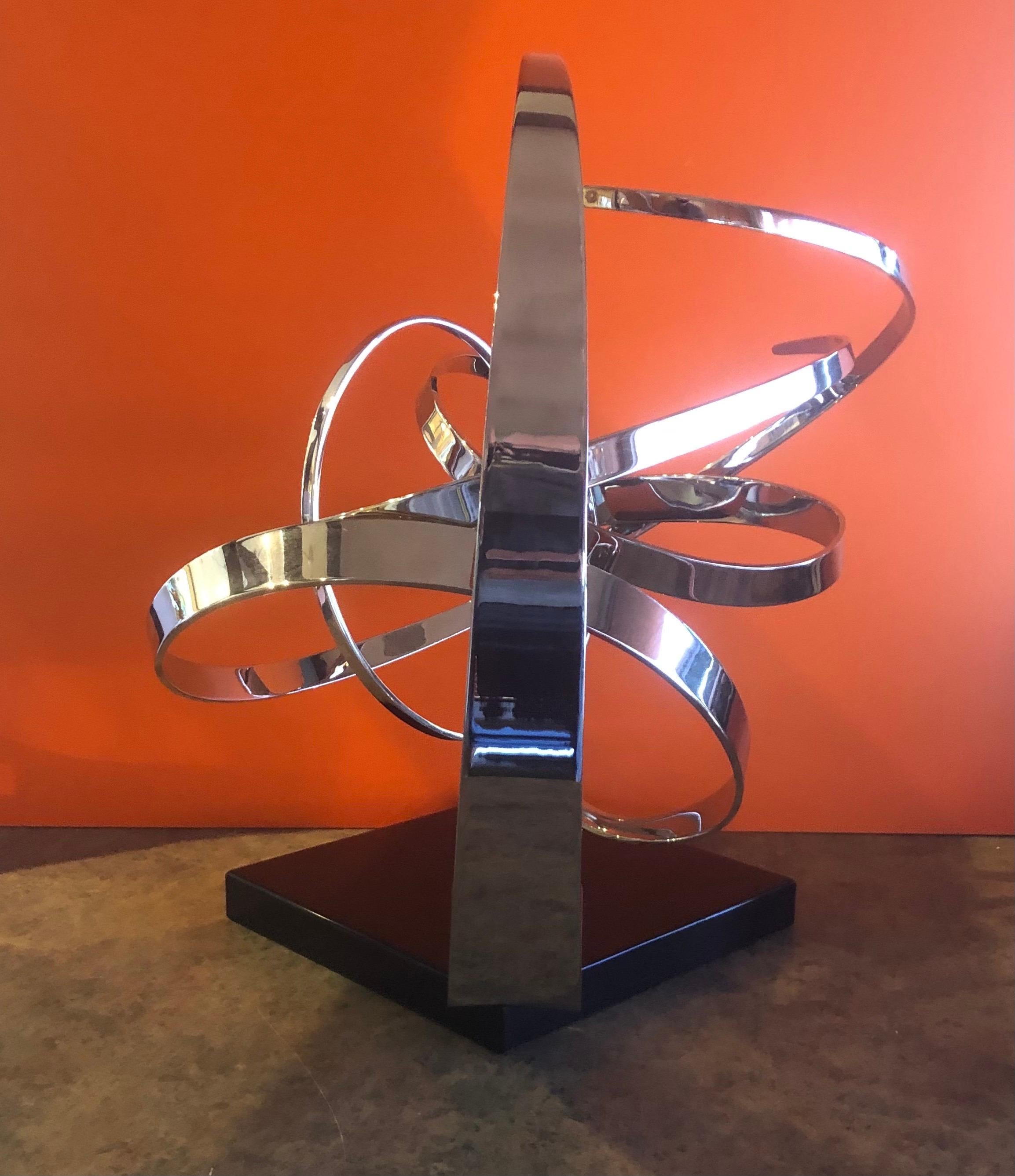 Large Modern Chrome on Black Marble Kinetic Sculpture by Michael Cutler In Good Condition In San Diego, CA