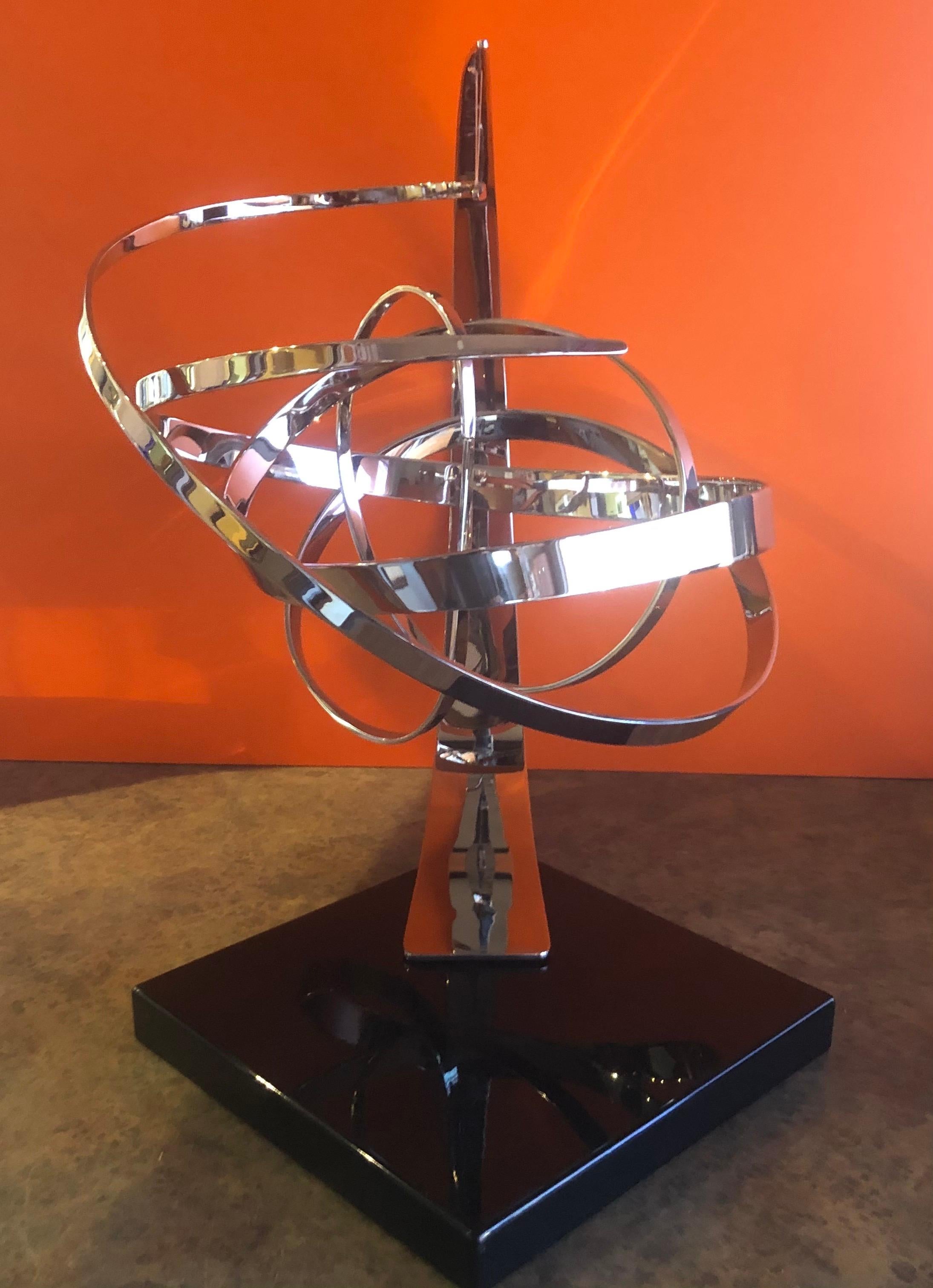 Large Modern Chrome on Black Marble Kinetic Sculpture by Michael Cutler 1