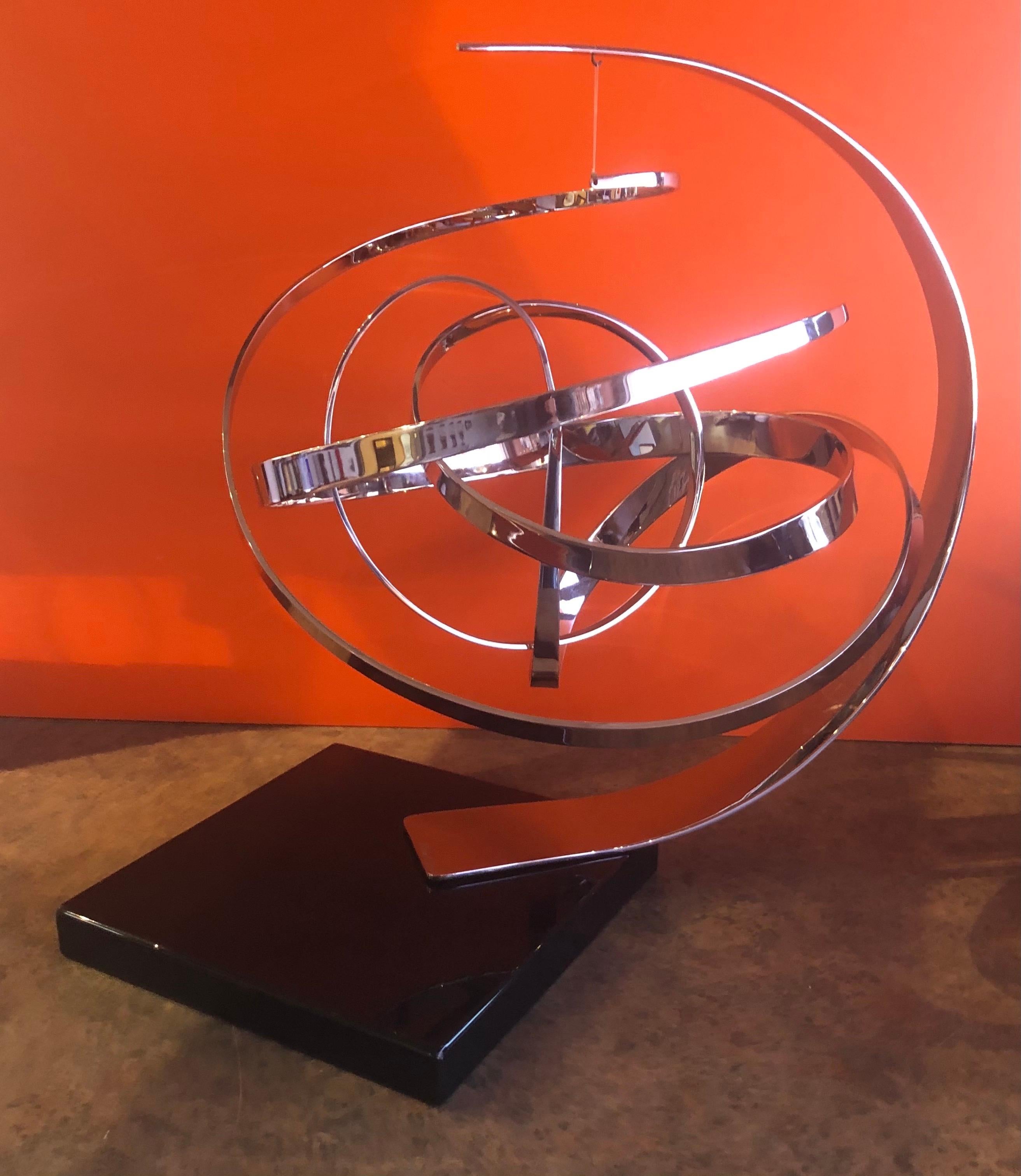 Large Modern Chrome on Black Marble Kinetic Sculpture by Michael Cutler 2