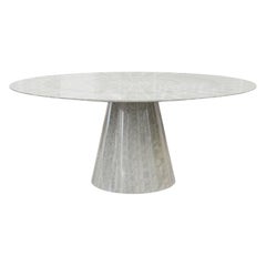 Large Modern Circular Lacquered Grey Wood Dining Table