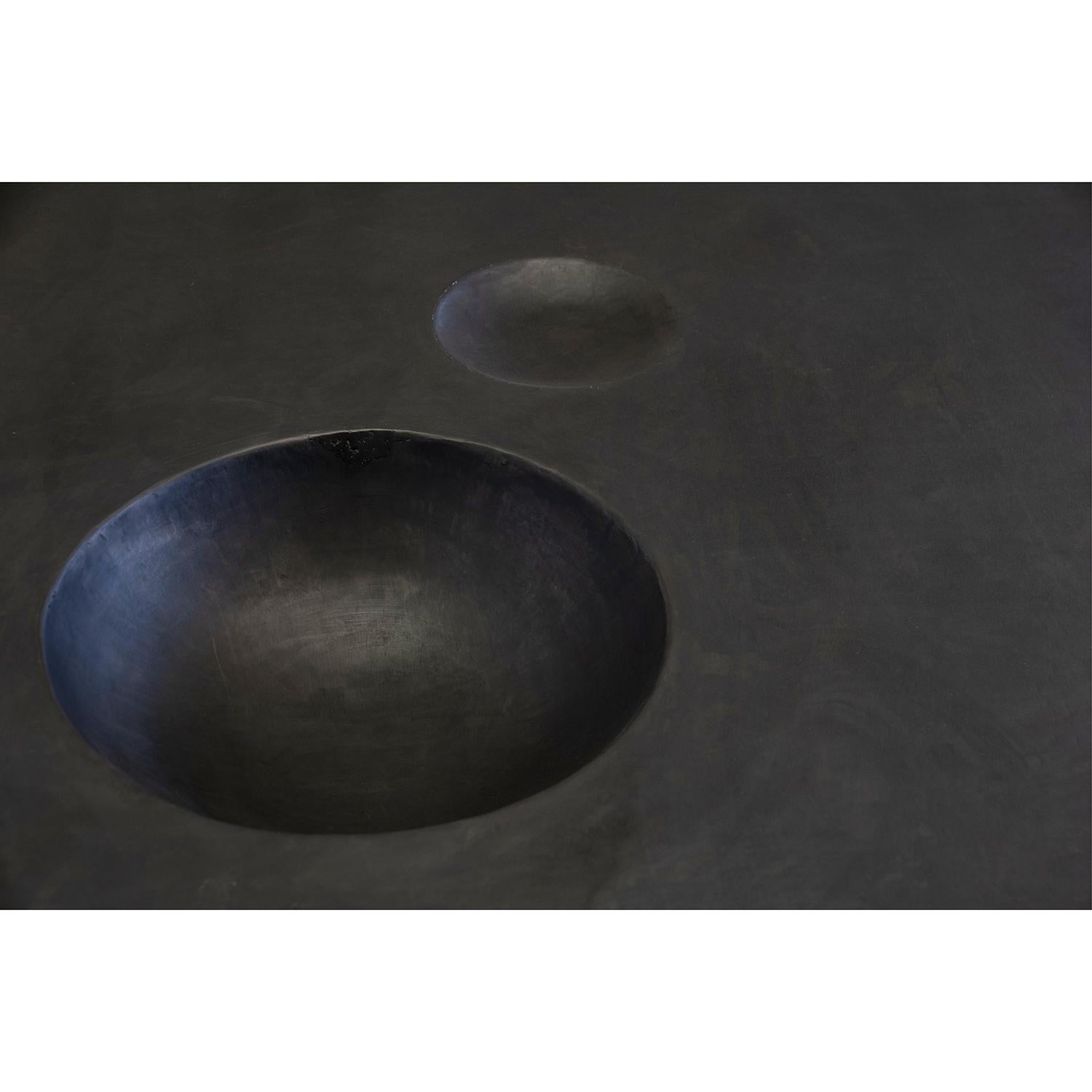 Blackened Large Modern Coffee Table Handmade Geometric Negative Space Voids Blacked Steel