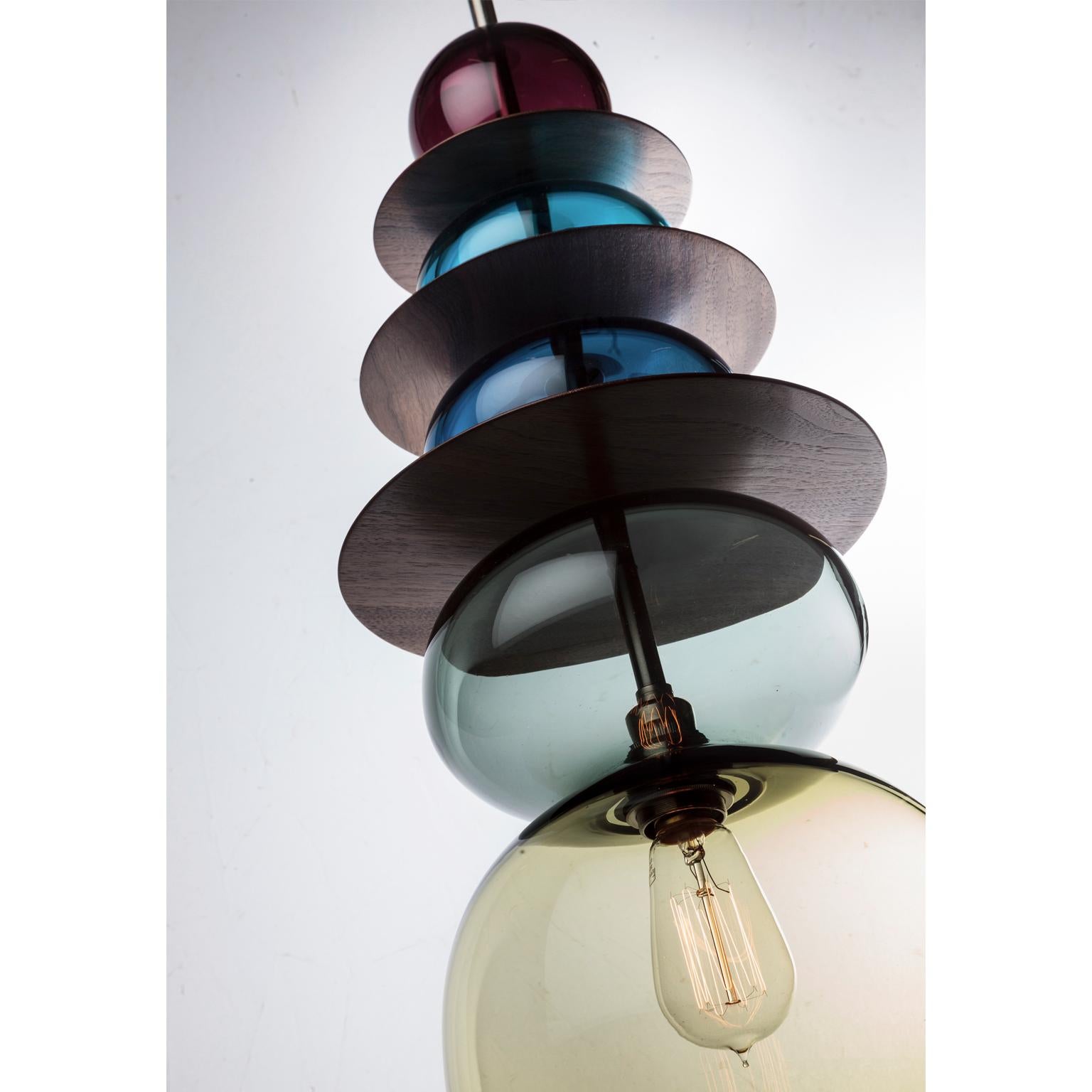 Moorish Large Modern Custom Made Oriental Sculptural Colored Glass Pendant / Chandelier For Sale