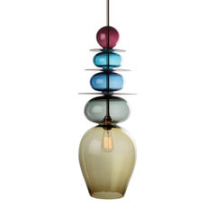 Large Modern Custom Made Oriental Sculptural Colored Glass Pendant / Chandelier