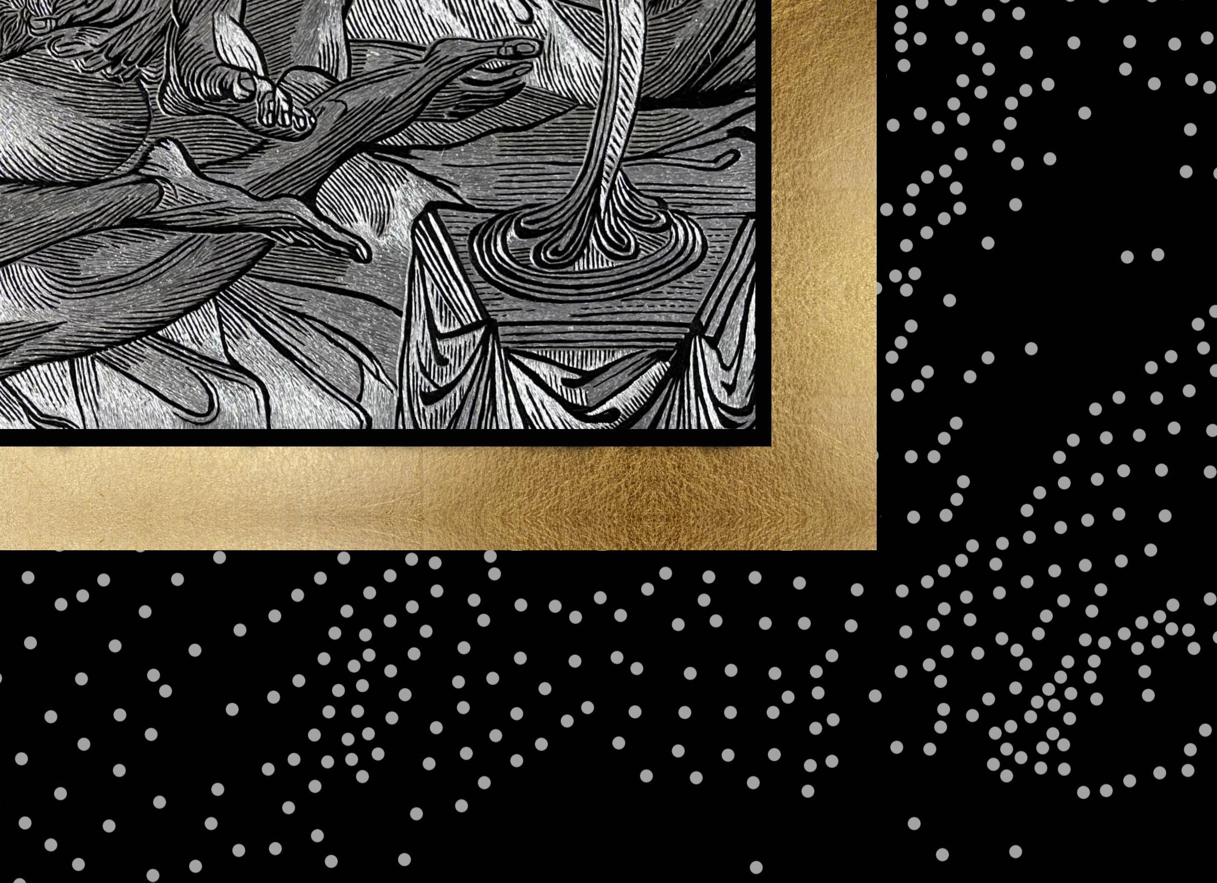 XXI secolo e contemporaneo Arazzo ricamato in seta e fili metallici in cornice Wood Wood nera con perle in vendita