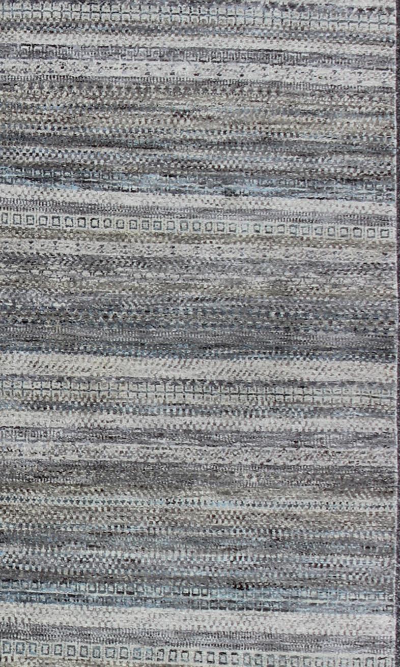 Large Modern Design striped Rug in Shades of Blue, Gray, Creams, and Charcoal In New Condition For Sale In Atlanta, GA