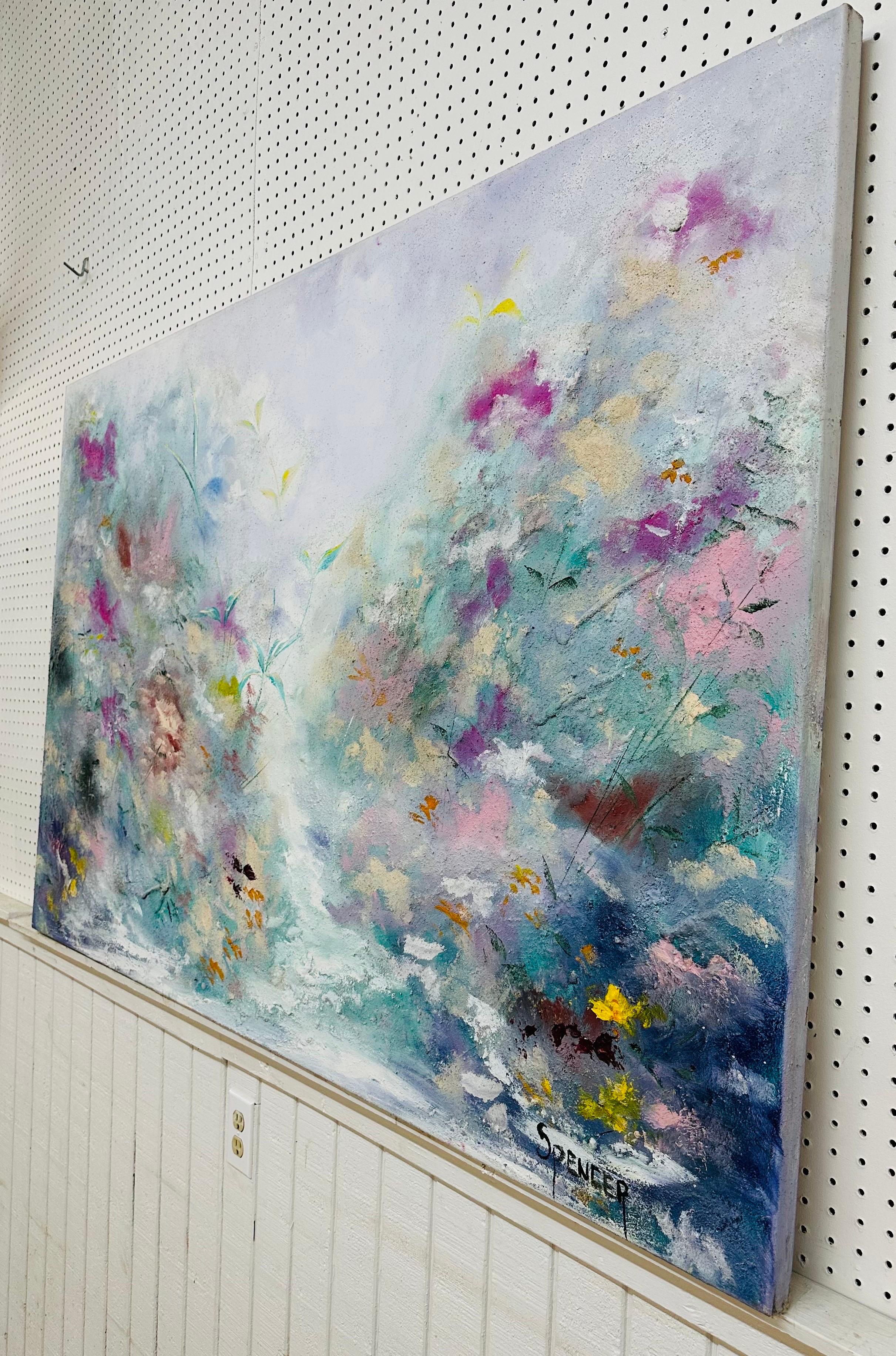 This listing is for a Modern Abstract Painting signed Spencer. Featuring an unframed original expressionist abstract style with a mixture of beautiful colors. This is an exceptional piece by artist Spencer.