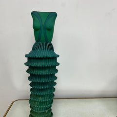 Large Modern Figural Ceramic Sculpture with Ribbed Columnar Form, Signed (Illegi