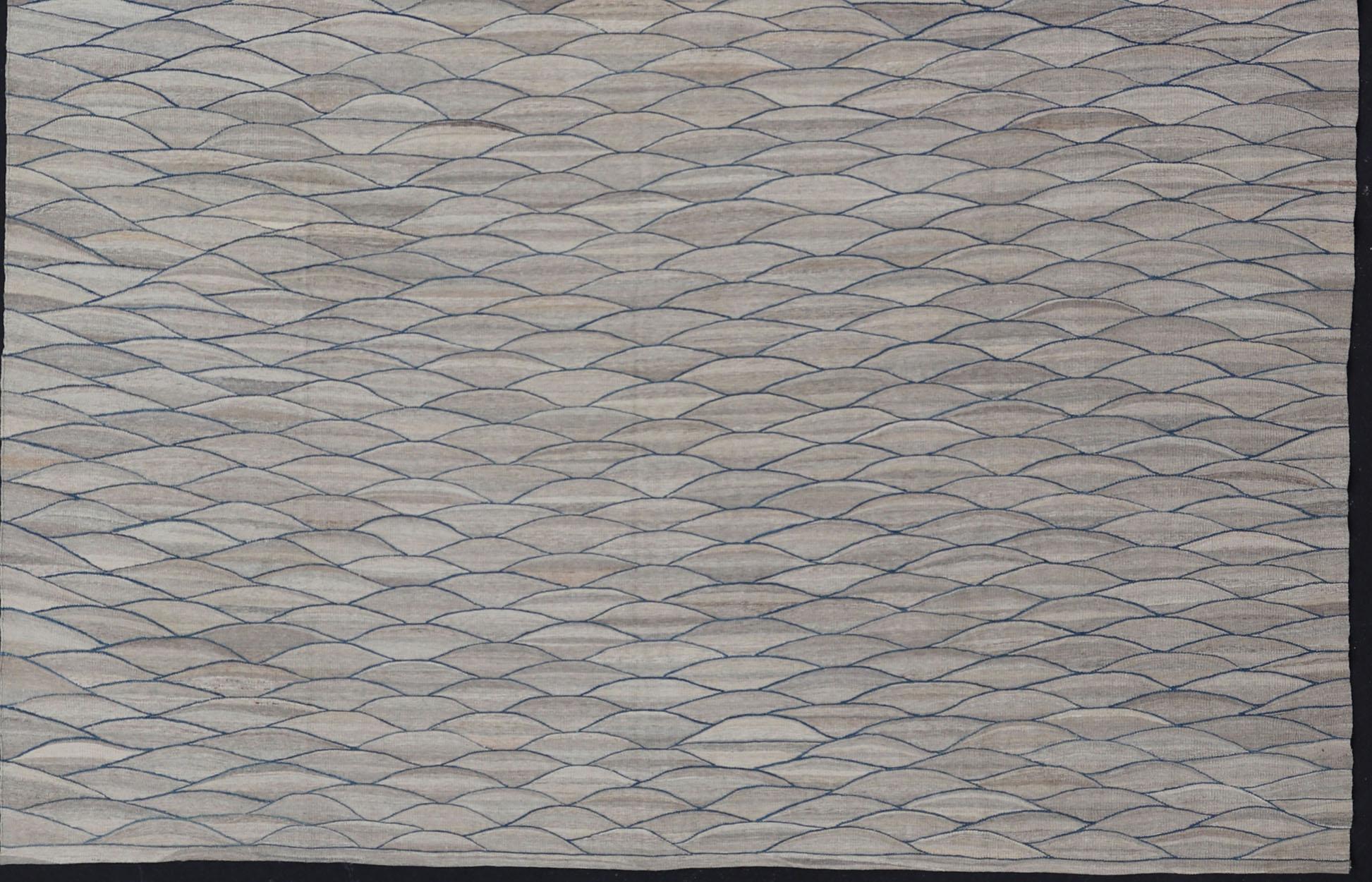 Großer moderner Flachgewebe-Kelim aus Wolle mit grauen und kräftigen Blautönen im Angebot 4