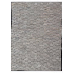 Gran Kilim moderno de tejido plano en lana con tonos grises y azul intenso
