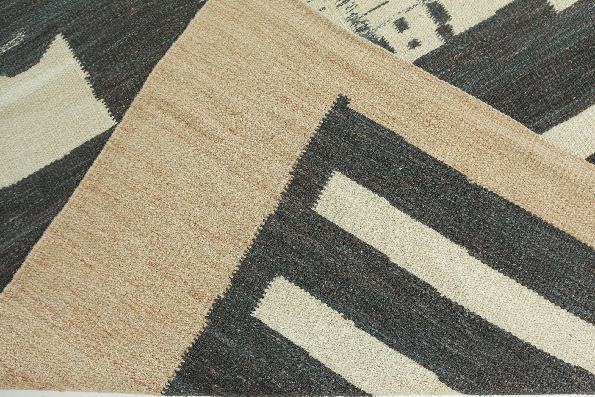 Großer moderner geometrischer Flachgewebe-Teppich von Doris Leslie Blau im Angebot 1