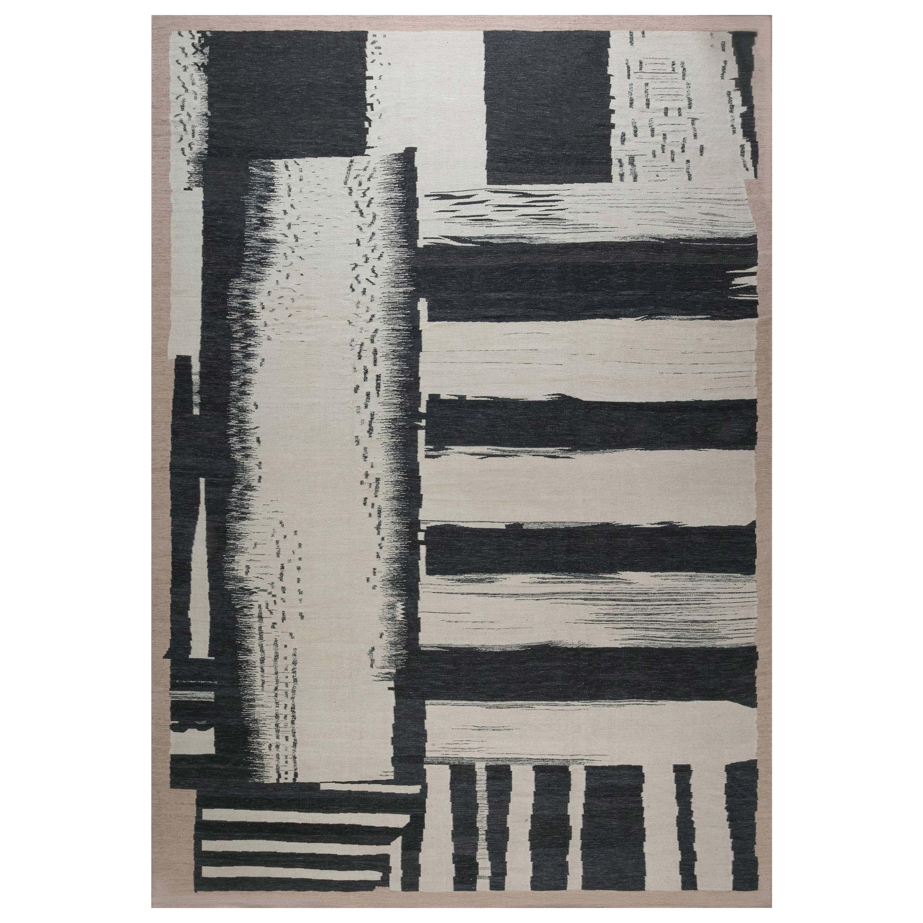 Flat Large Rug Large Modern Scandinavian/Swedish Flat-Weave Geometric Design Rug For ...