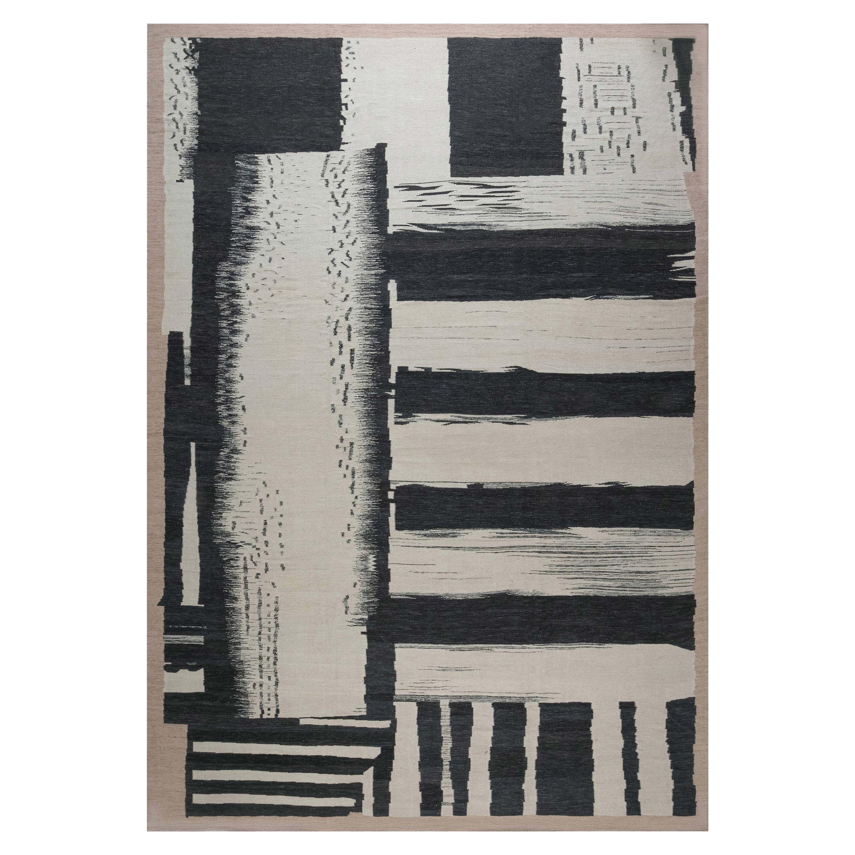 Grand tapis géométrique moderne à tissage plat de Doris Leslie Blau