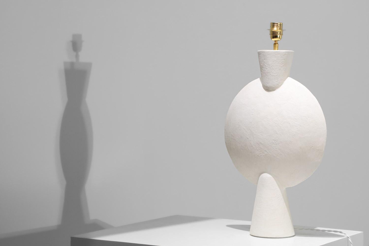 Grande lampe géométrique moderne en plâtre dans le style de Diego Giacometti  en vente 12