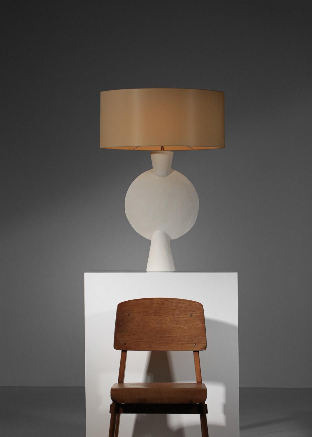 Hand-Crafted Large modern geometric plaster lamp in the style of Diego Giacometti  For Sale