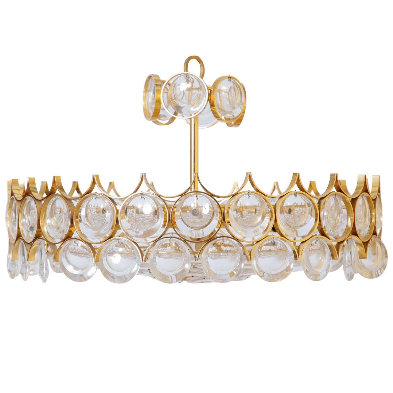 Large Modern Gilt Brass and Crystal Chandelier by Palwa, Germany 1970s 4