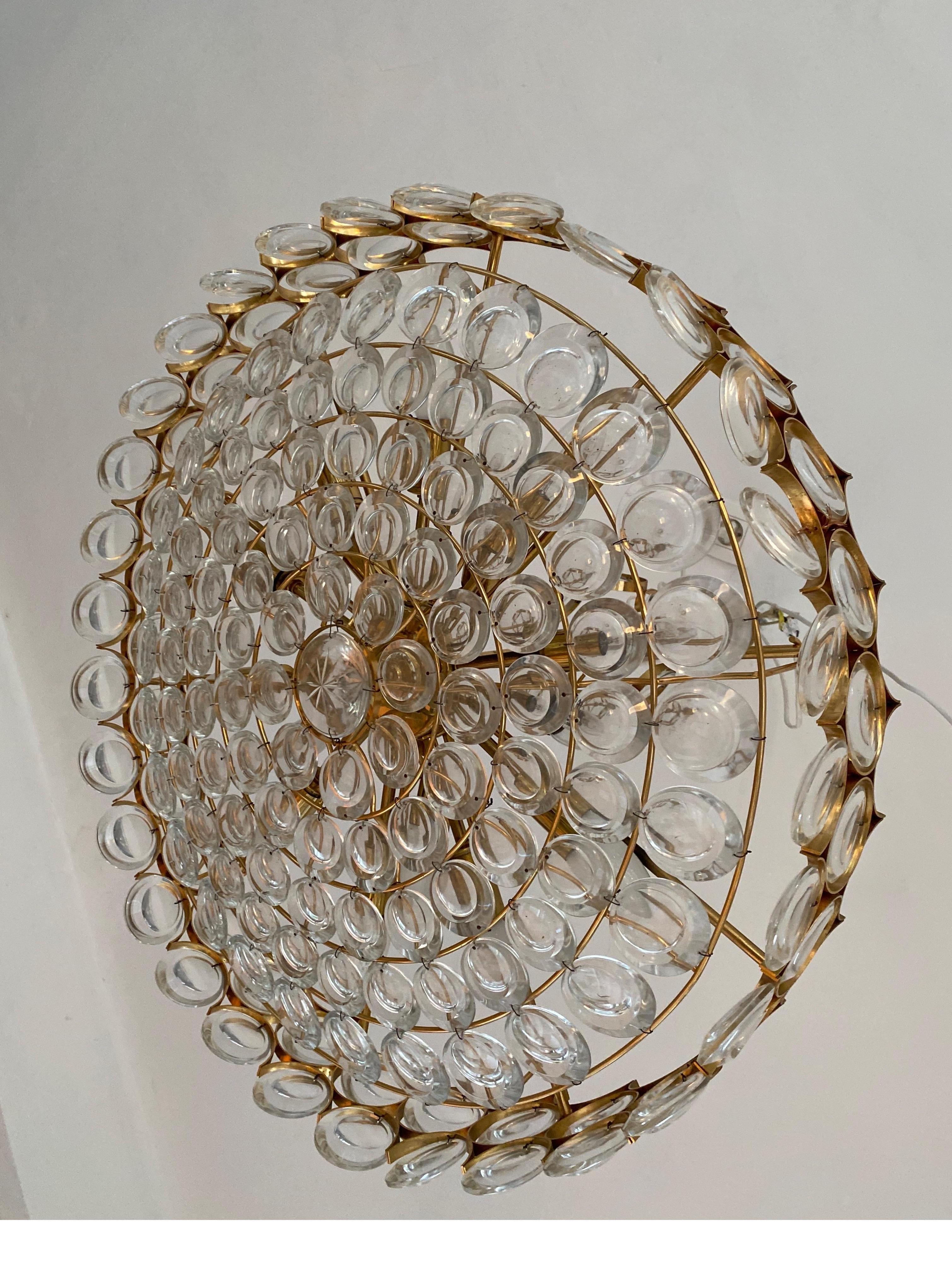 Large Modern Gilt Brass and Crystal Chandelier by Palwa, Germany 1970s 2
