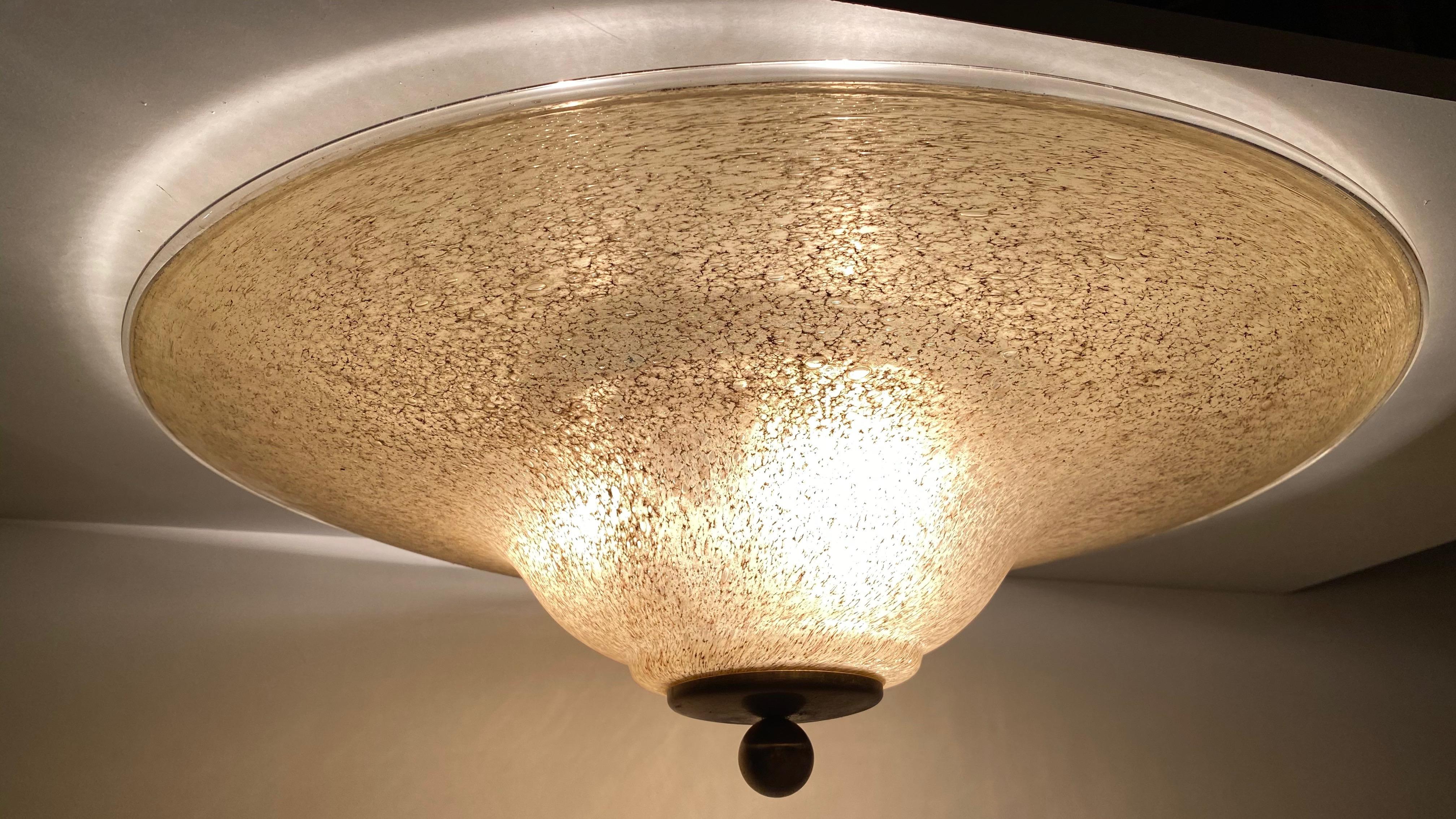 Mid-20th Century Large Modern Glass Disc Flush Mount by Doria Leuchten, Germany, 1960s For Sale