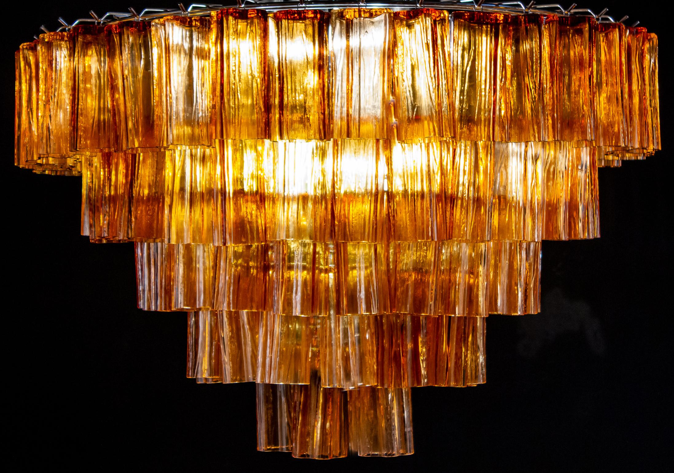 Italian Large Modern Gold Amber Color Murano Glass Chandelier or Flush Mount, 1970