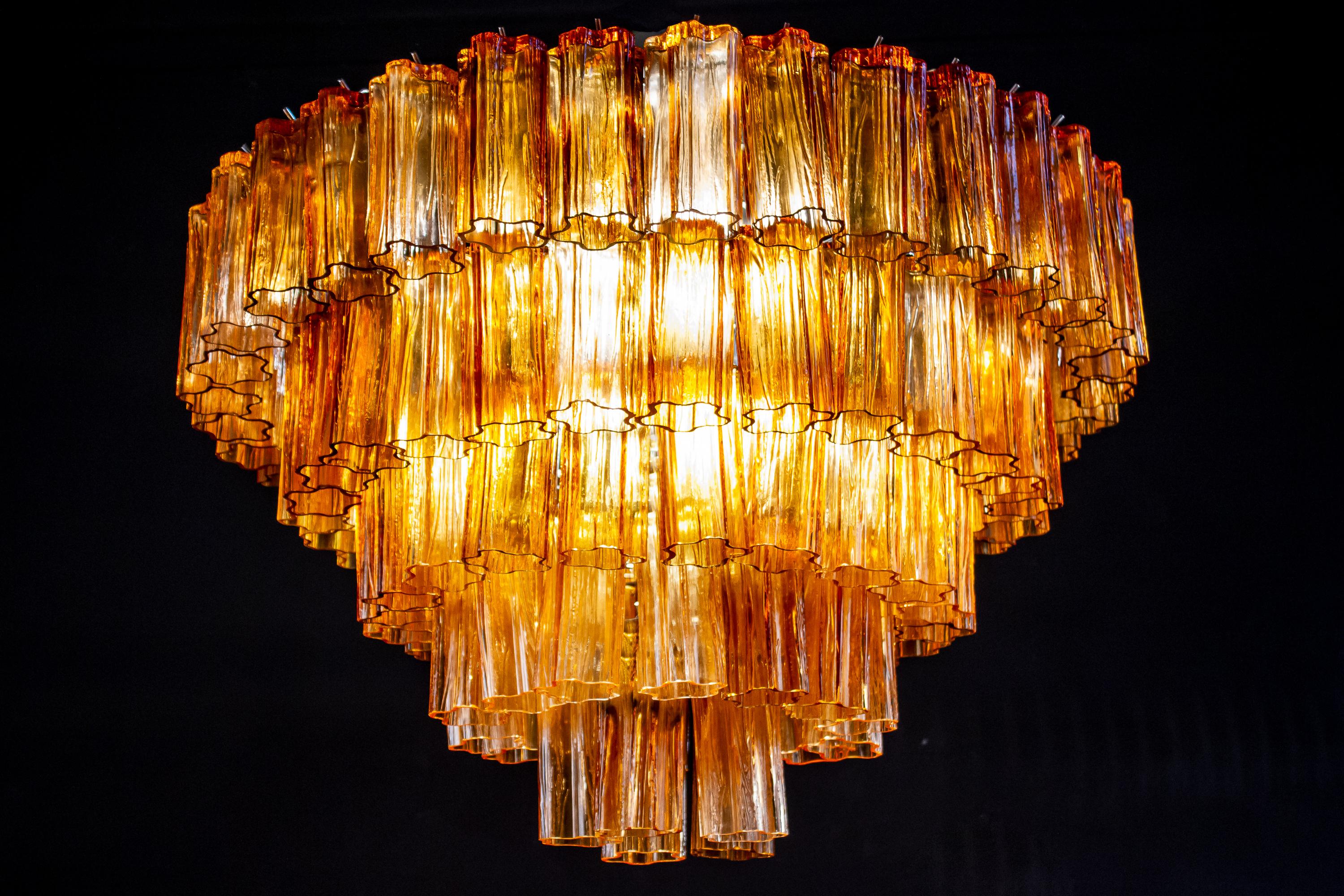 Large Modern Gold Amber Color Murano Glass Chandelier or Flush Mount, 1970 In Excellent Condition In Rome, IT