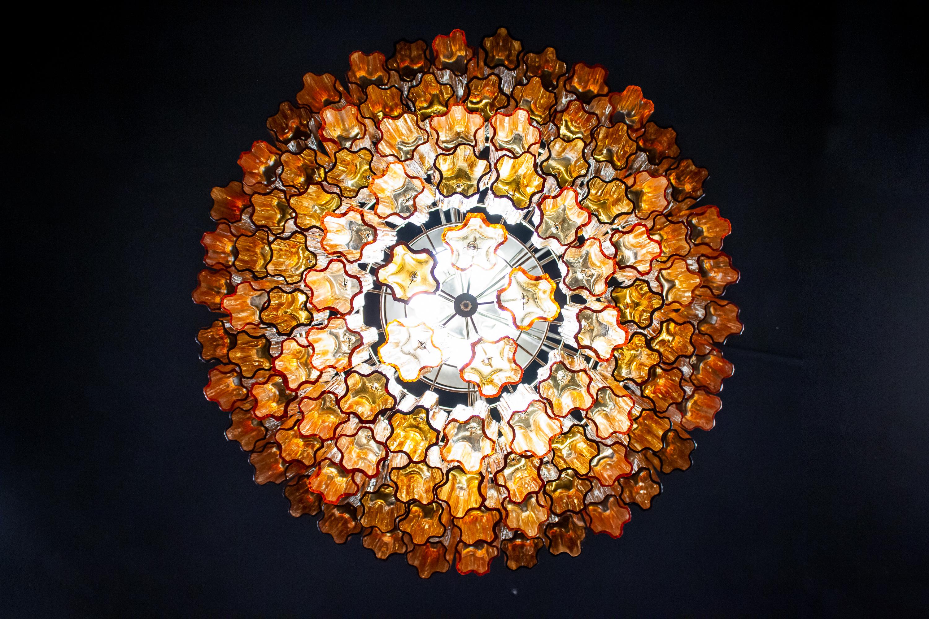 20th Century Large Modern Gold Amber Color Murano Glass Chandelier or Flush Mount, 1970