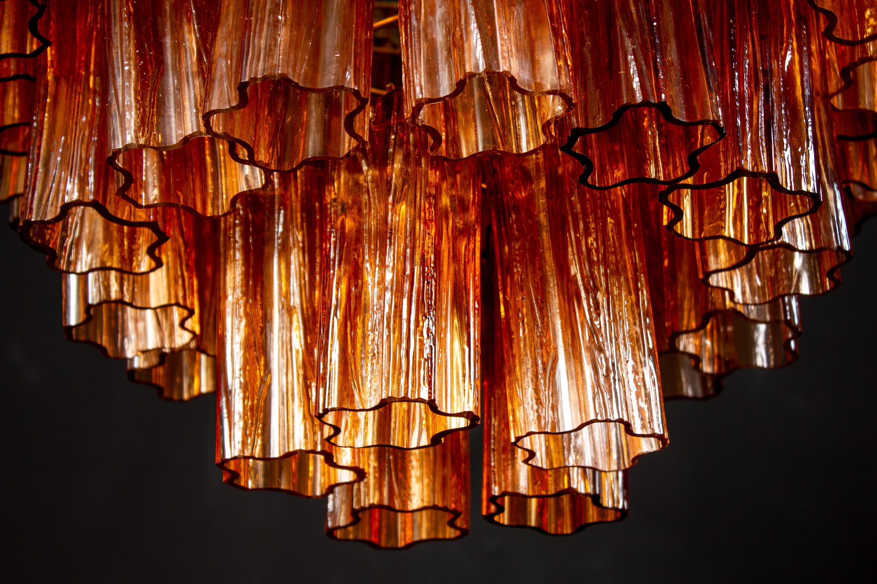 Blown Glass Large Modern Gold Amber Color Murano Glass Chandelier or Flush Mount, 1970